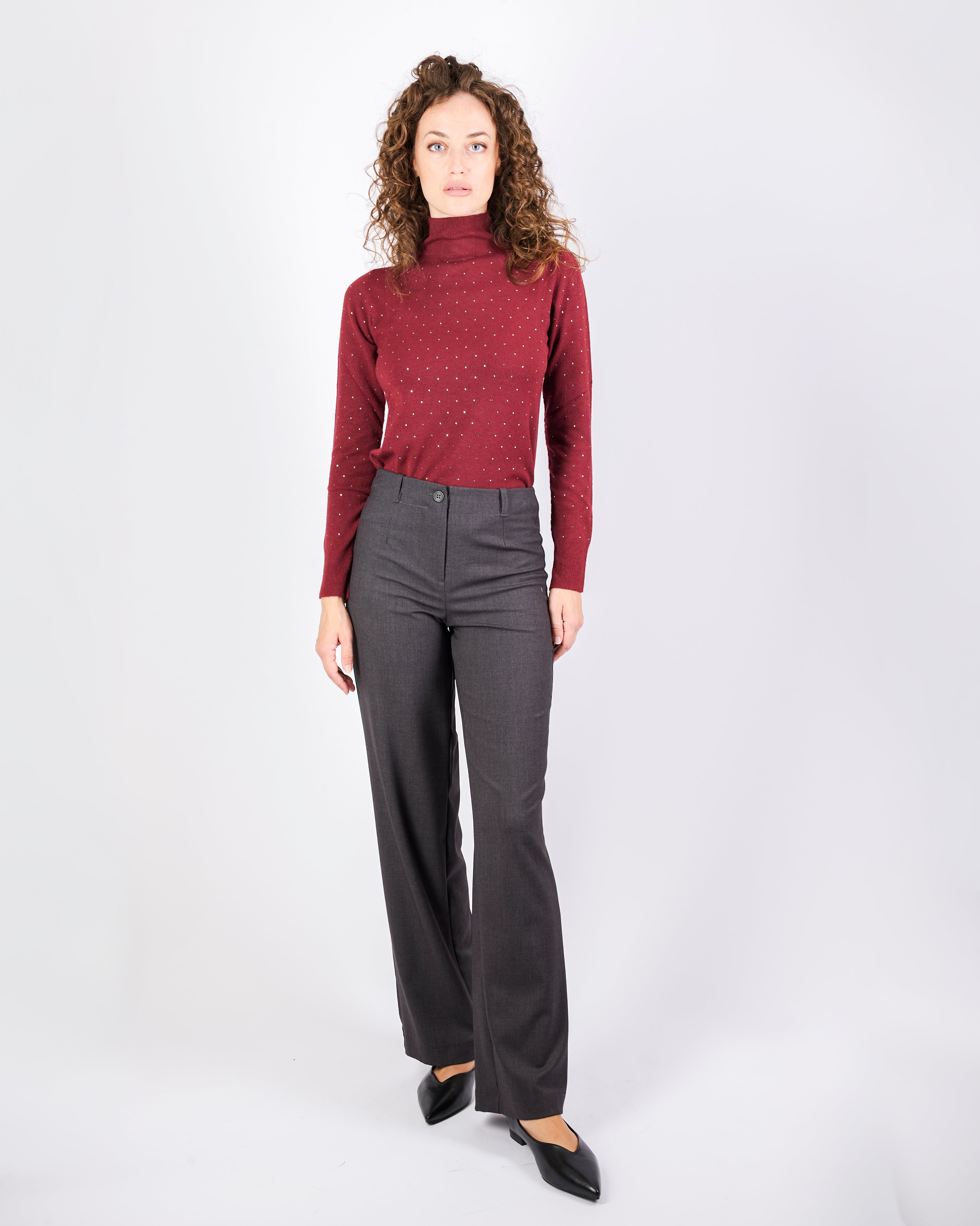 Pantalone fresco lana largo zip e bottone H143/25