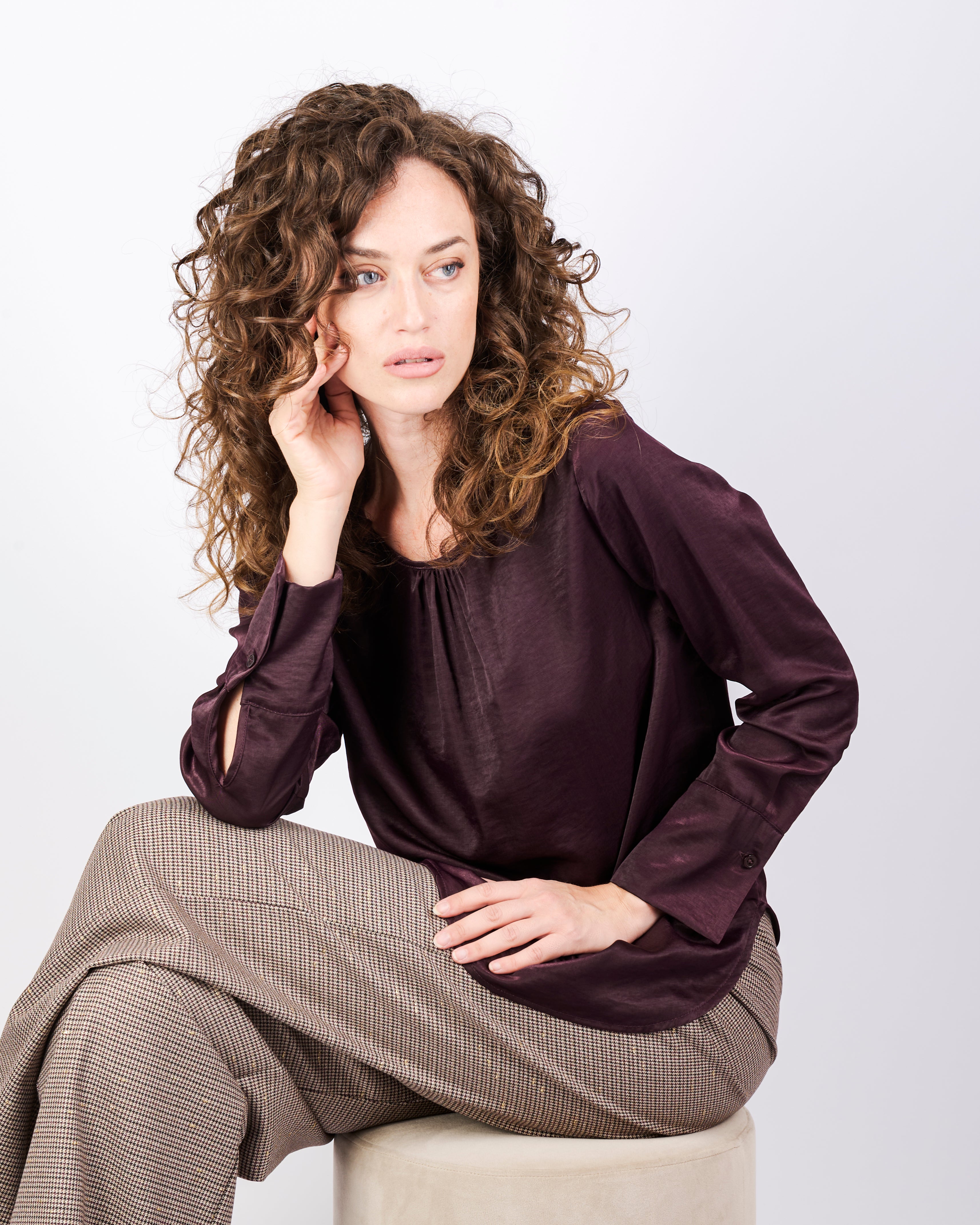 Pantalone palazzo micro quadro paillettes RUBINO