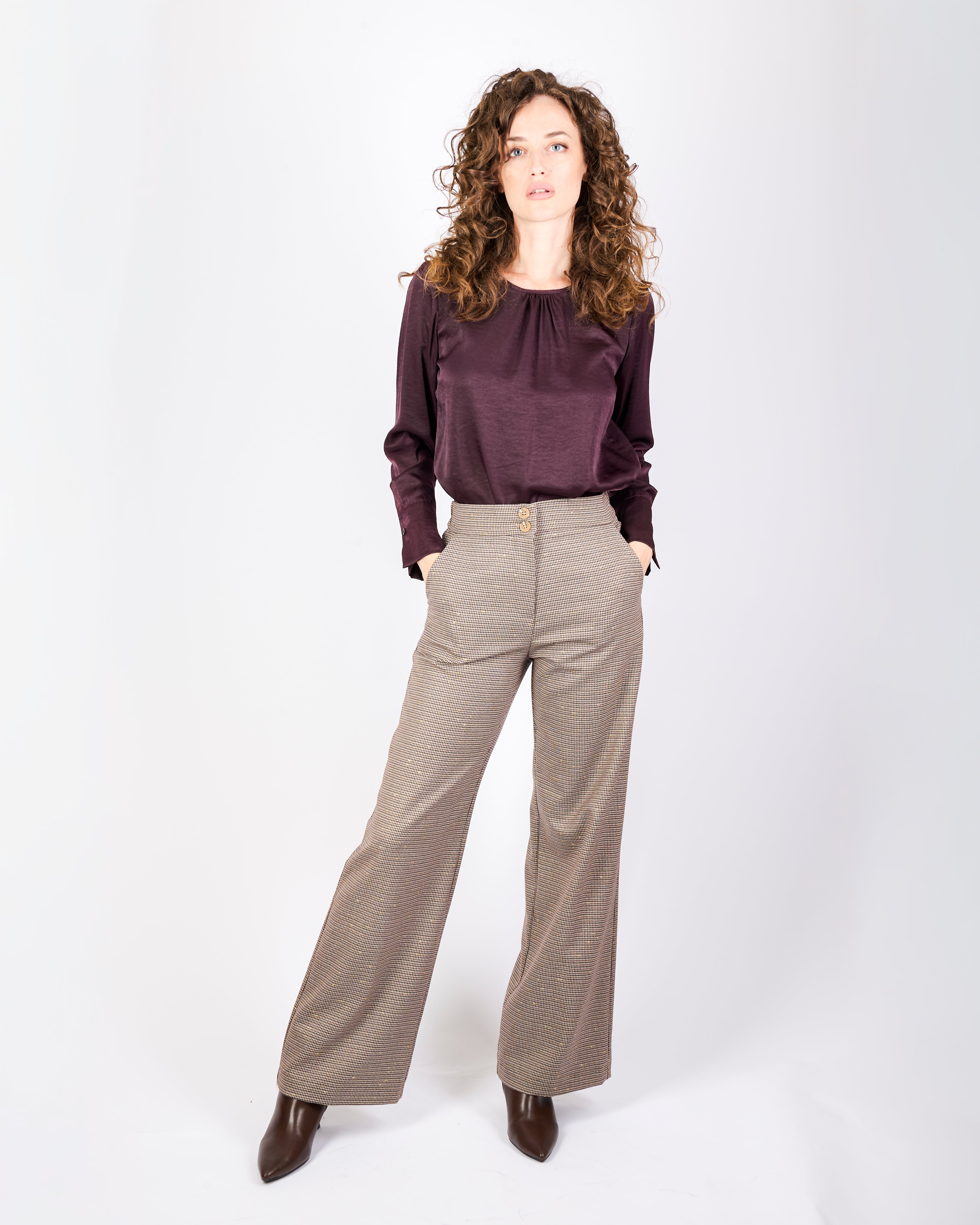 Pantalone palazzo micro quadro paillettes RUBINO