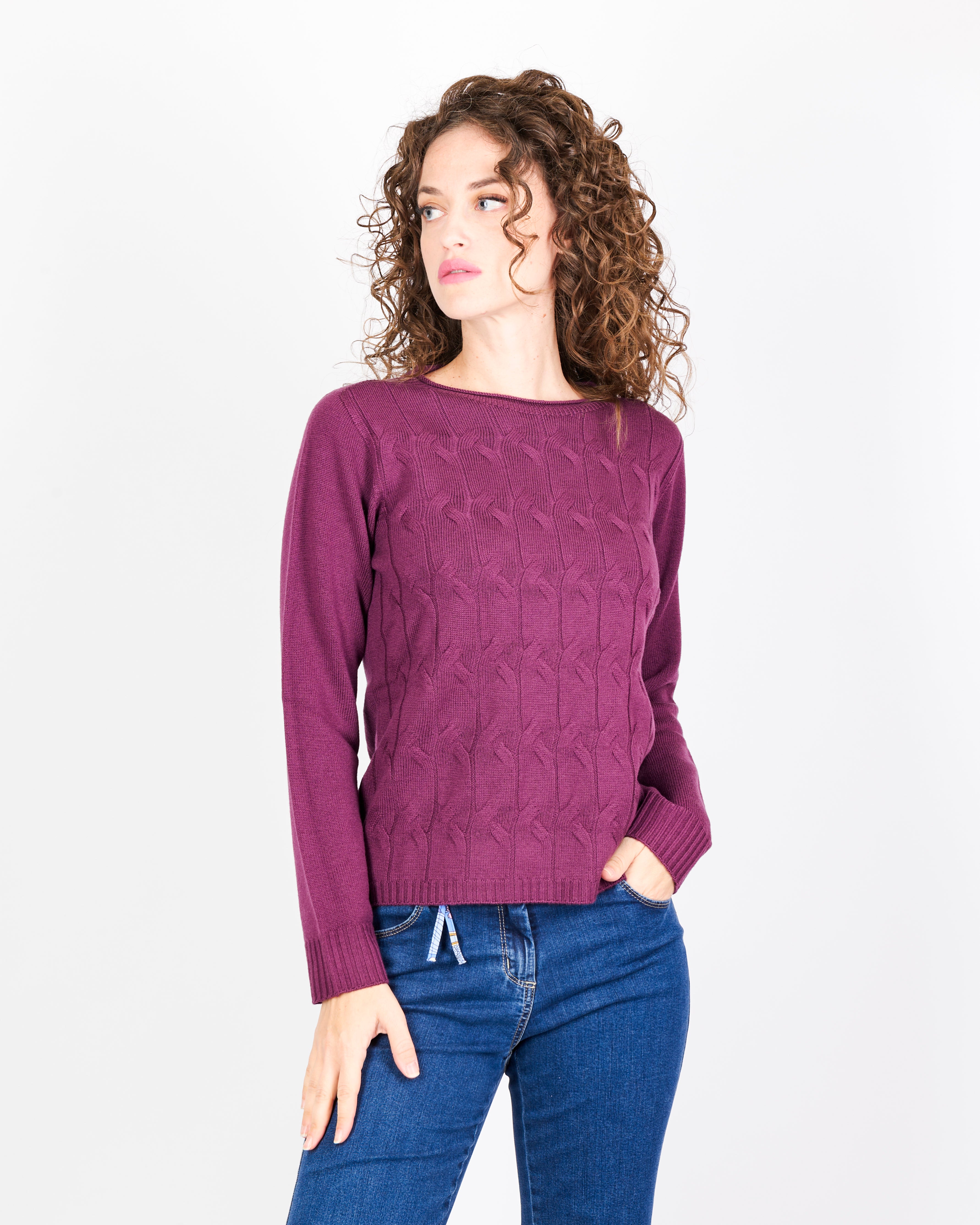 Girocollo trecce davanti pura lana CL2238