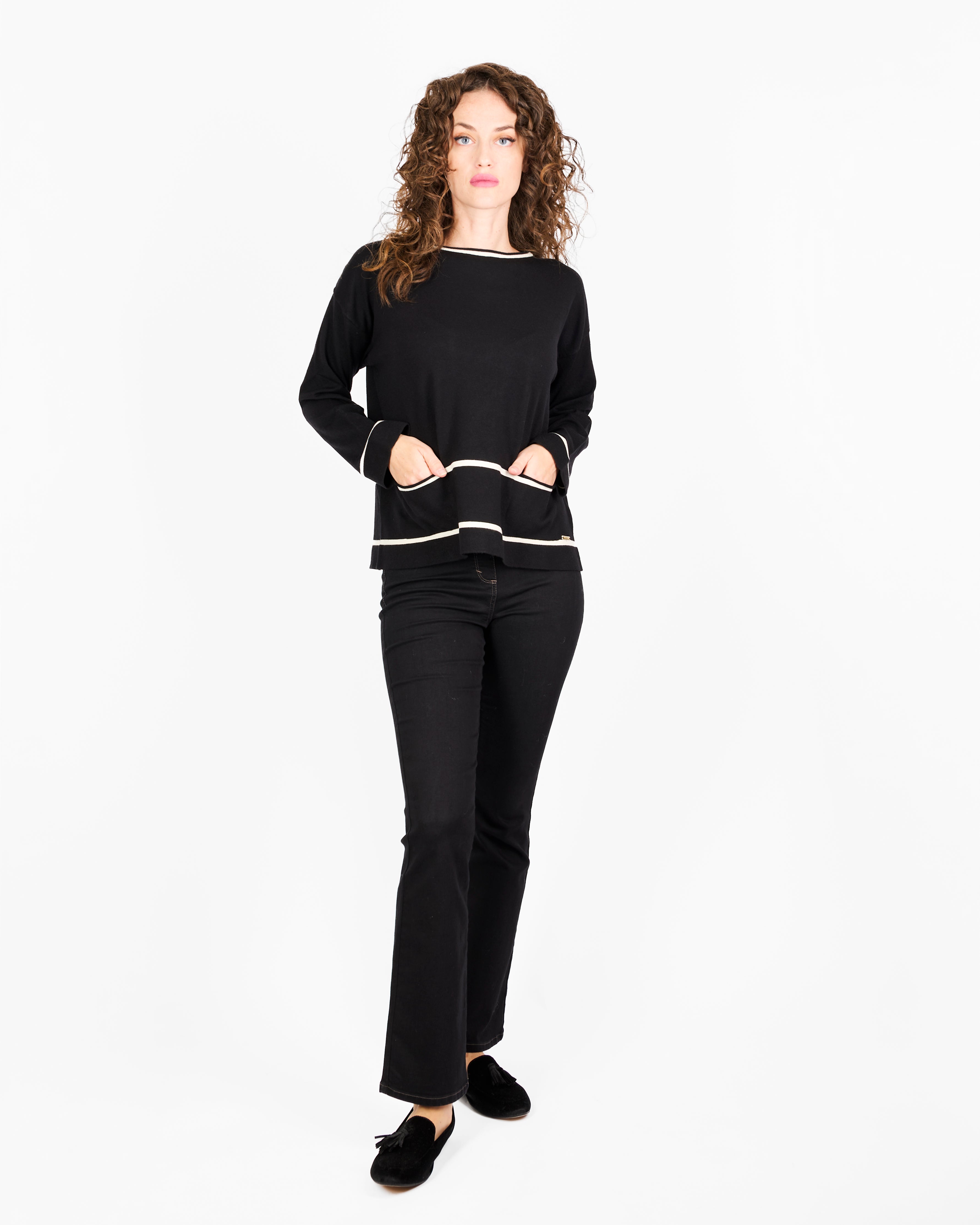 Maglia scatoletta fondo rigato con tasche 21309