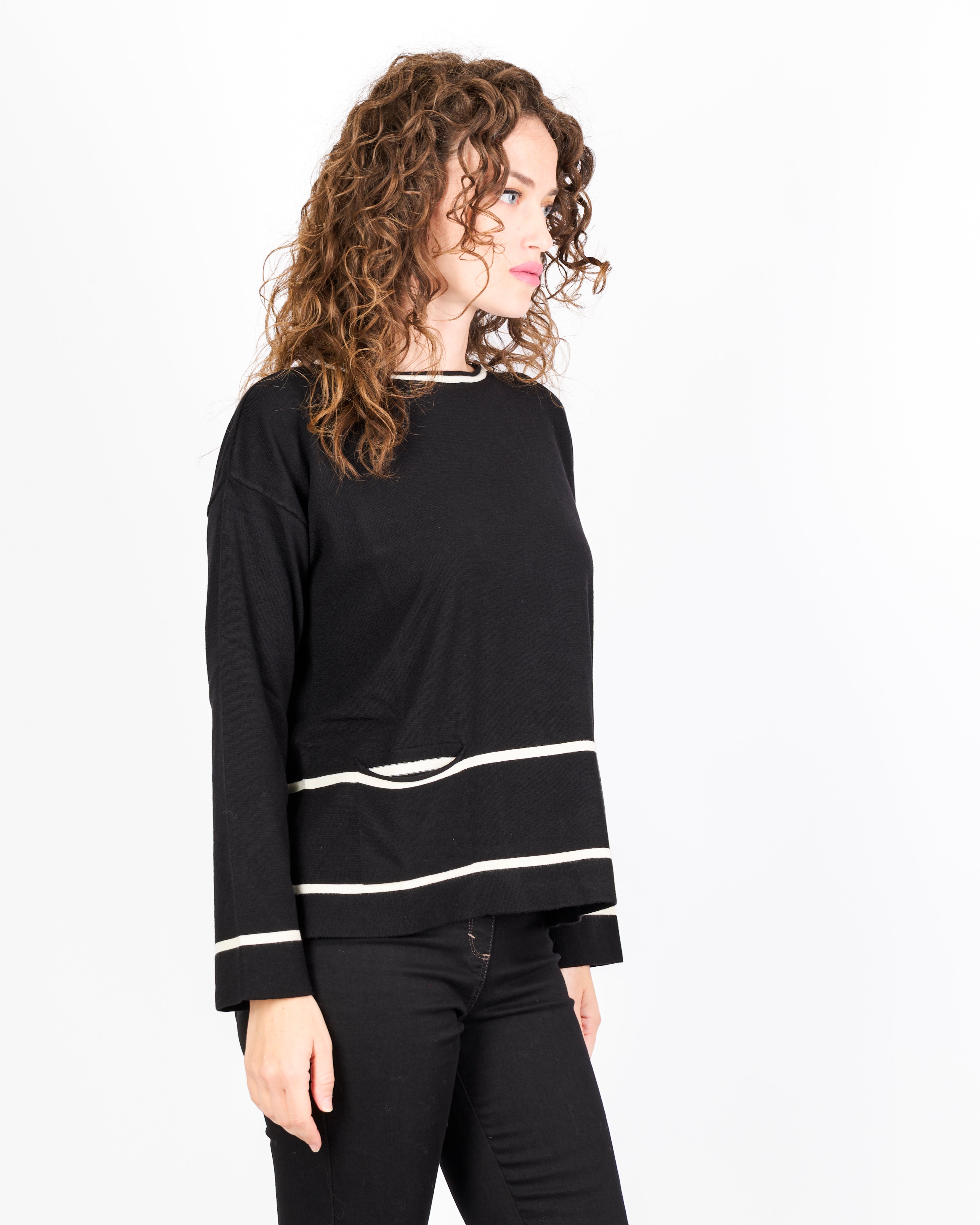Maglia scatoletta fondo rigato con tasche 21309