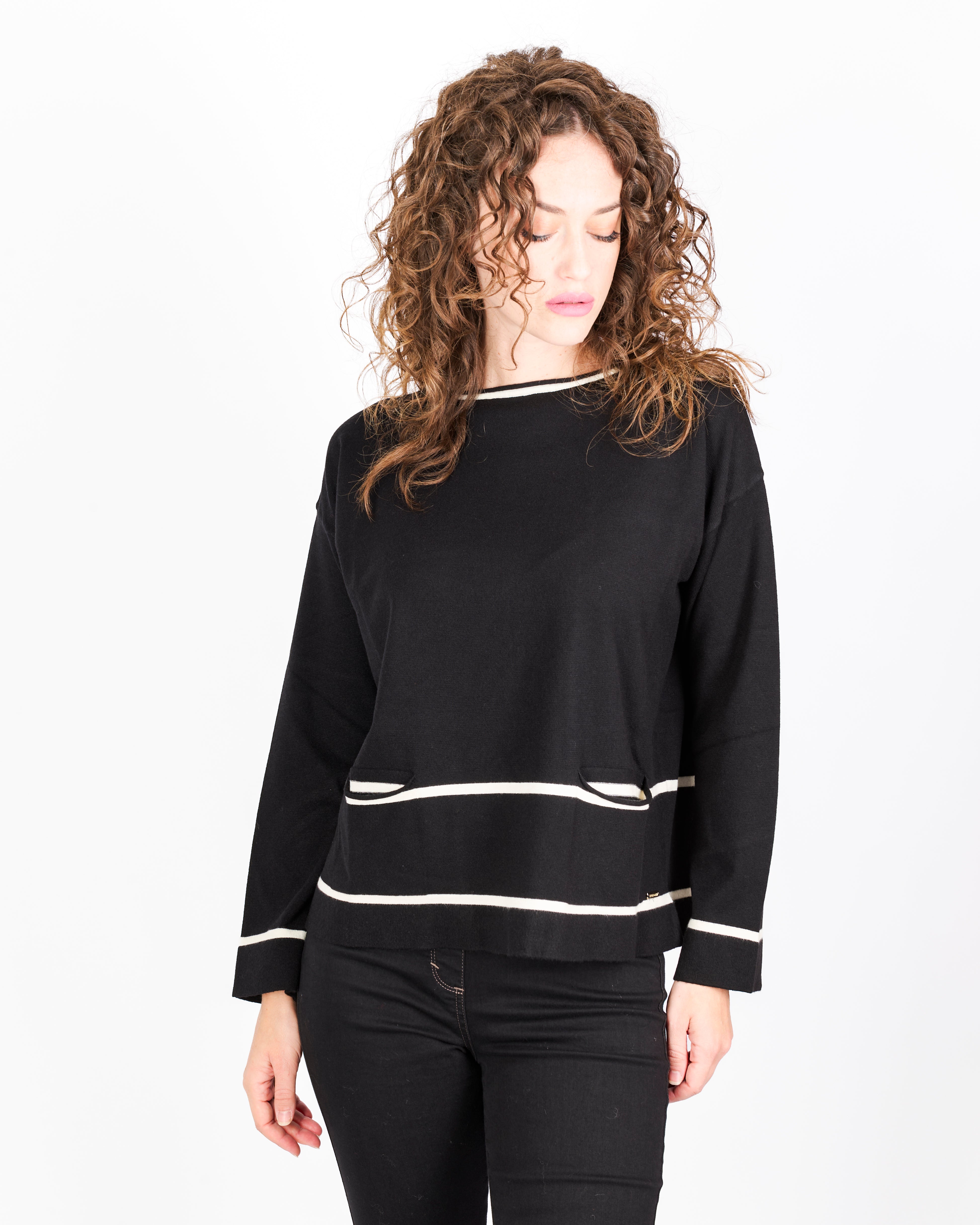 Maglia scatoletta fondo rigato con tasche 21309