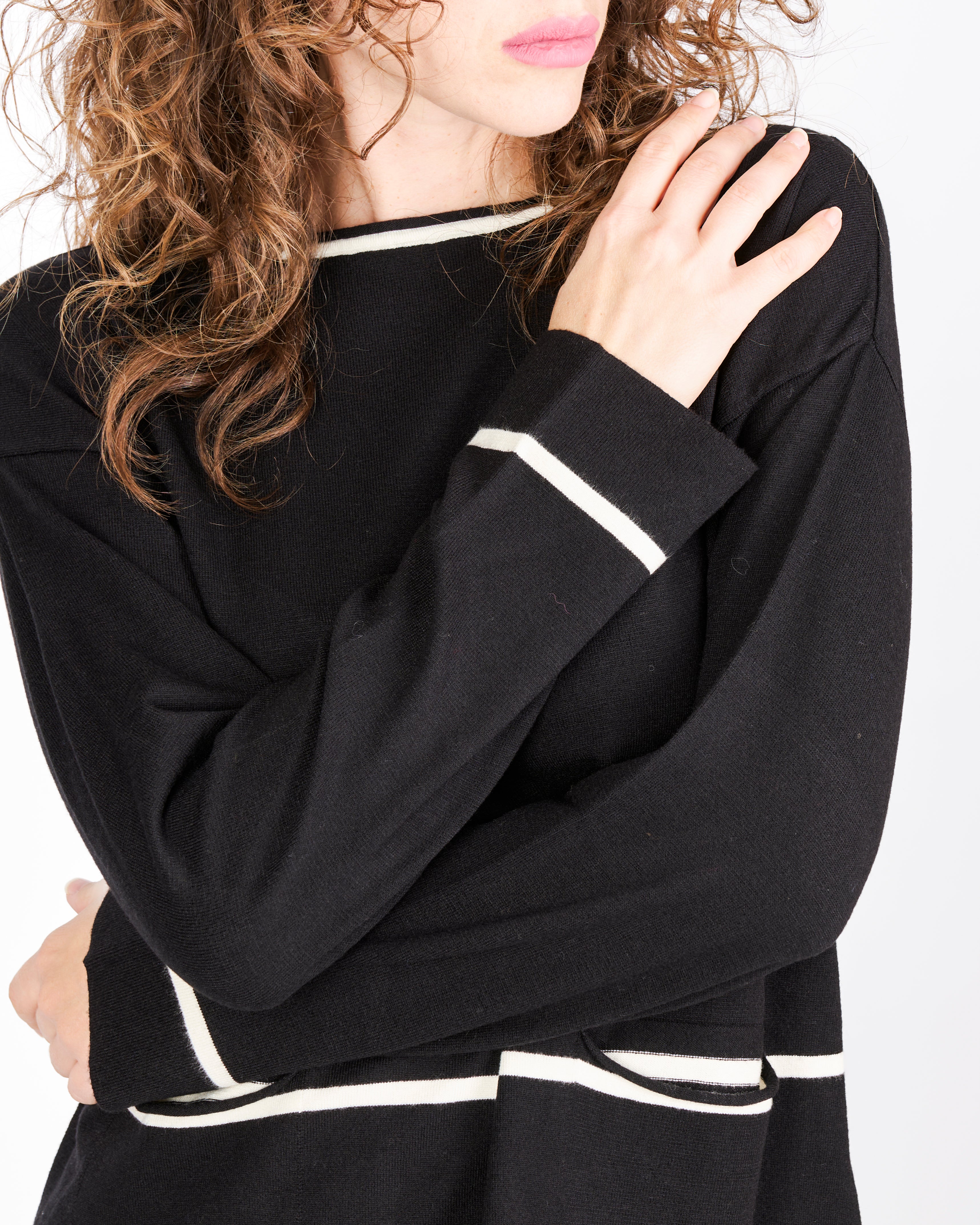 Maglia scatoletta fondo rigato con tasche 21309