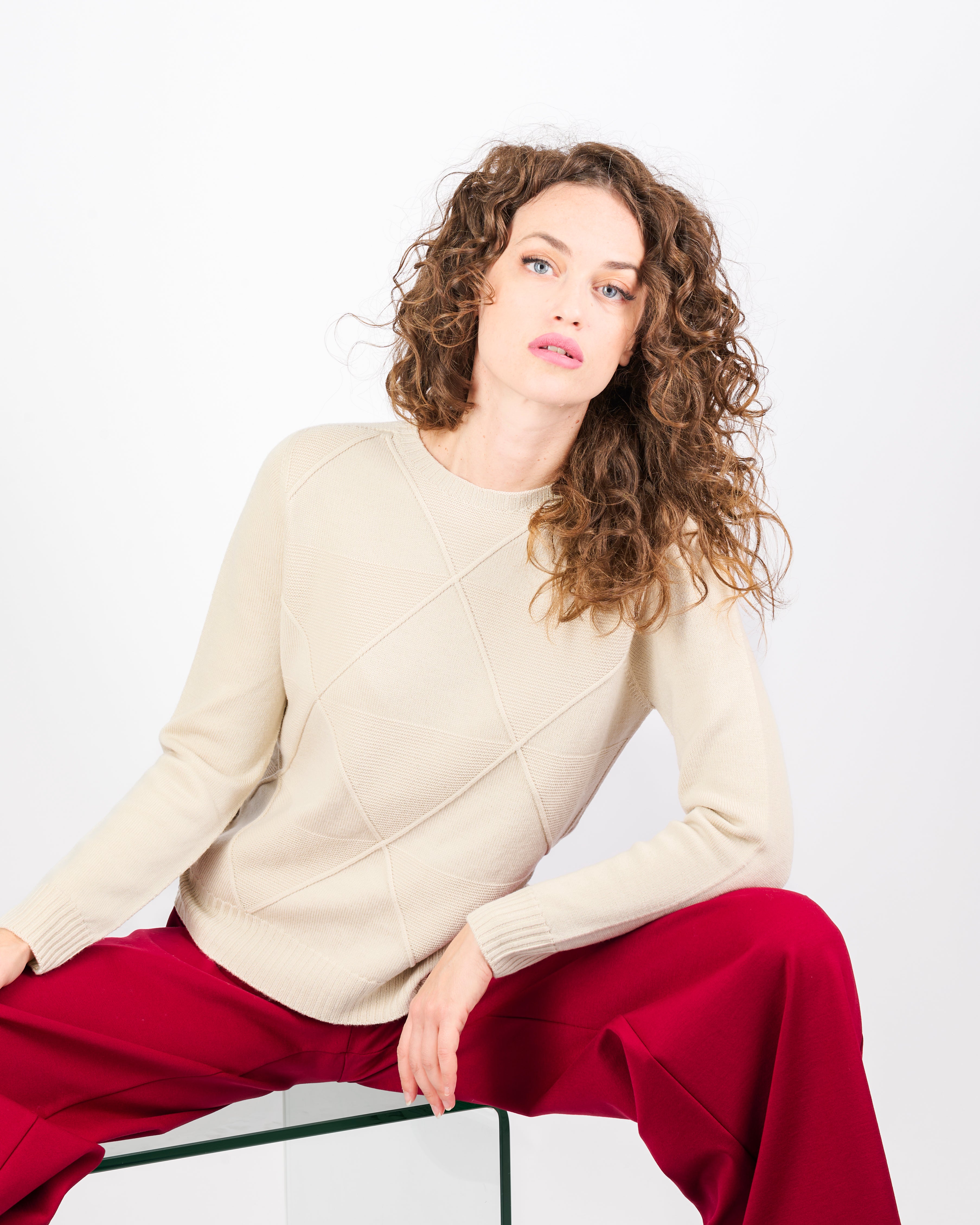 Maglia girocollo rombi links pura lana DA 504