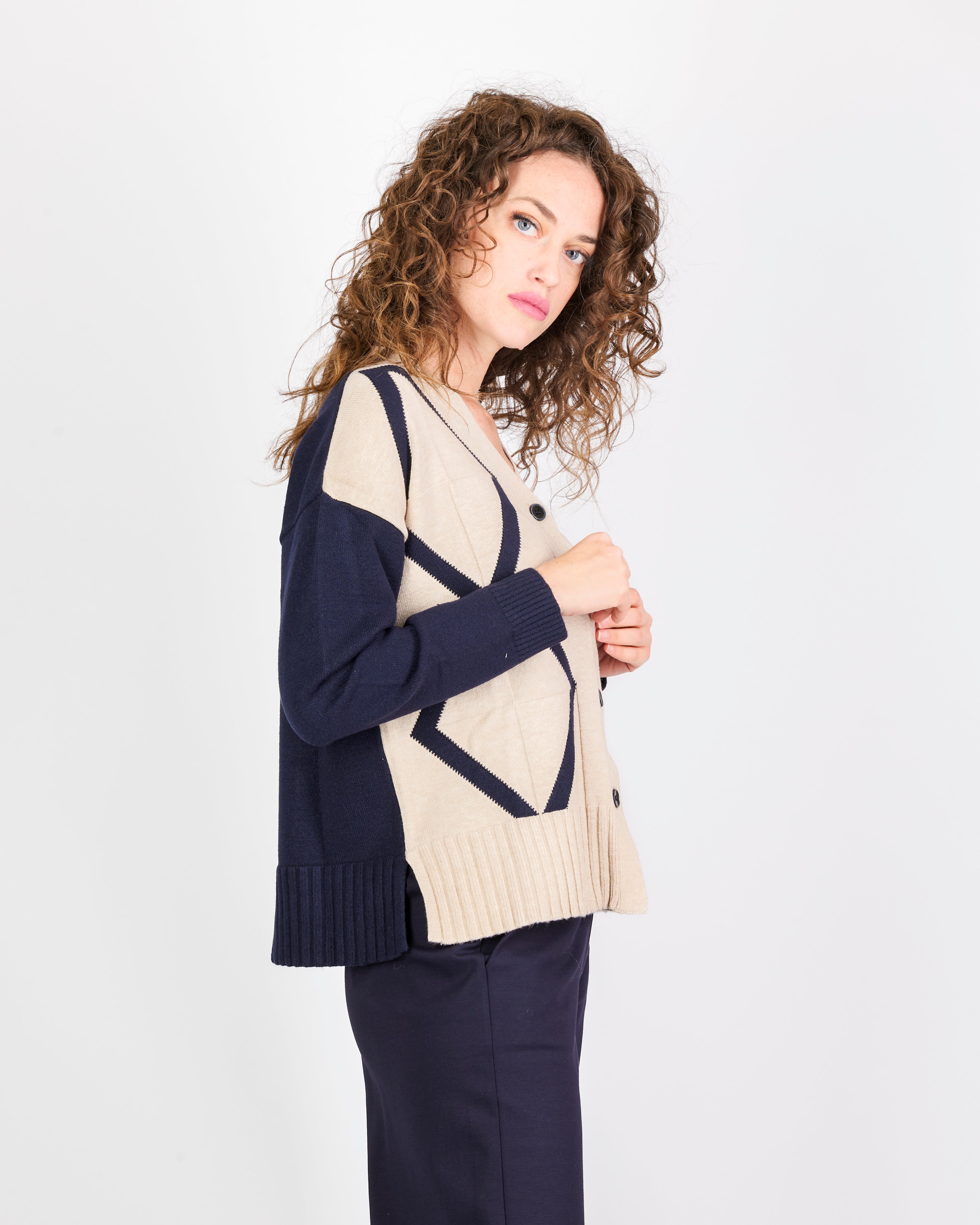 Cardigan scatoletta bottoni intarsio 21379