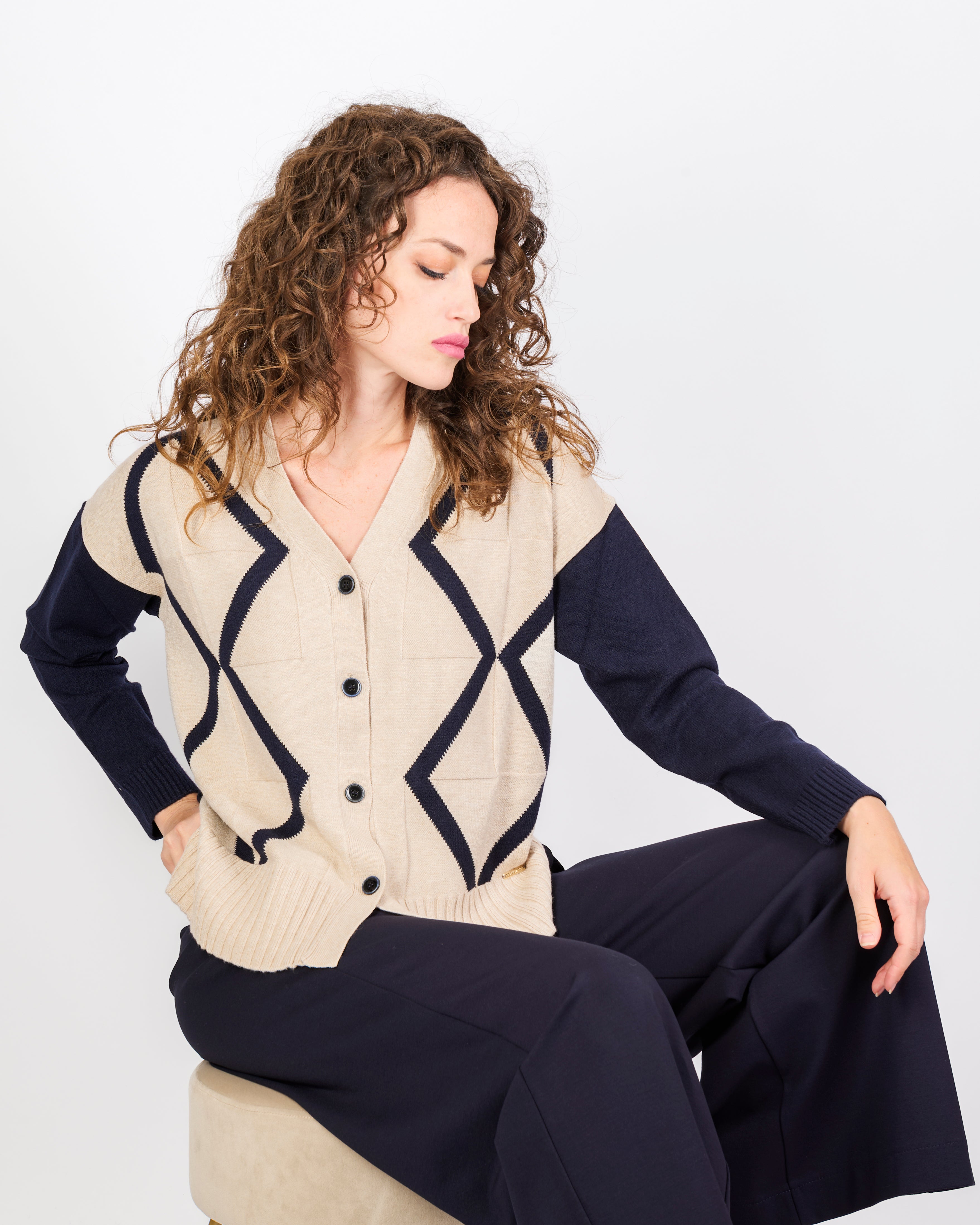 Cardigan scatoletta bottoni intarsio 21379