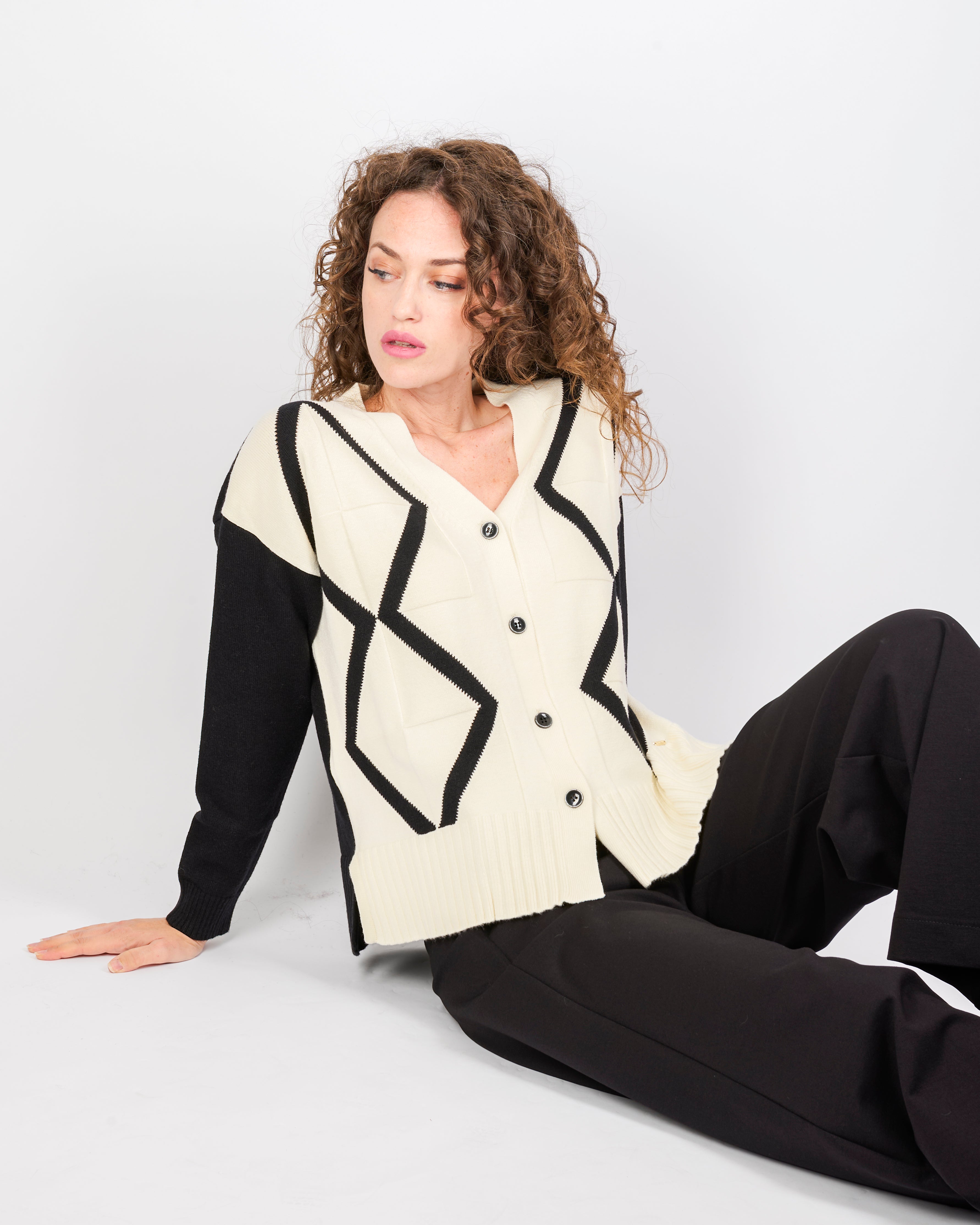 Cardigan scatoletta bottoni intarsio 21379