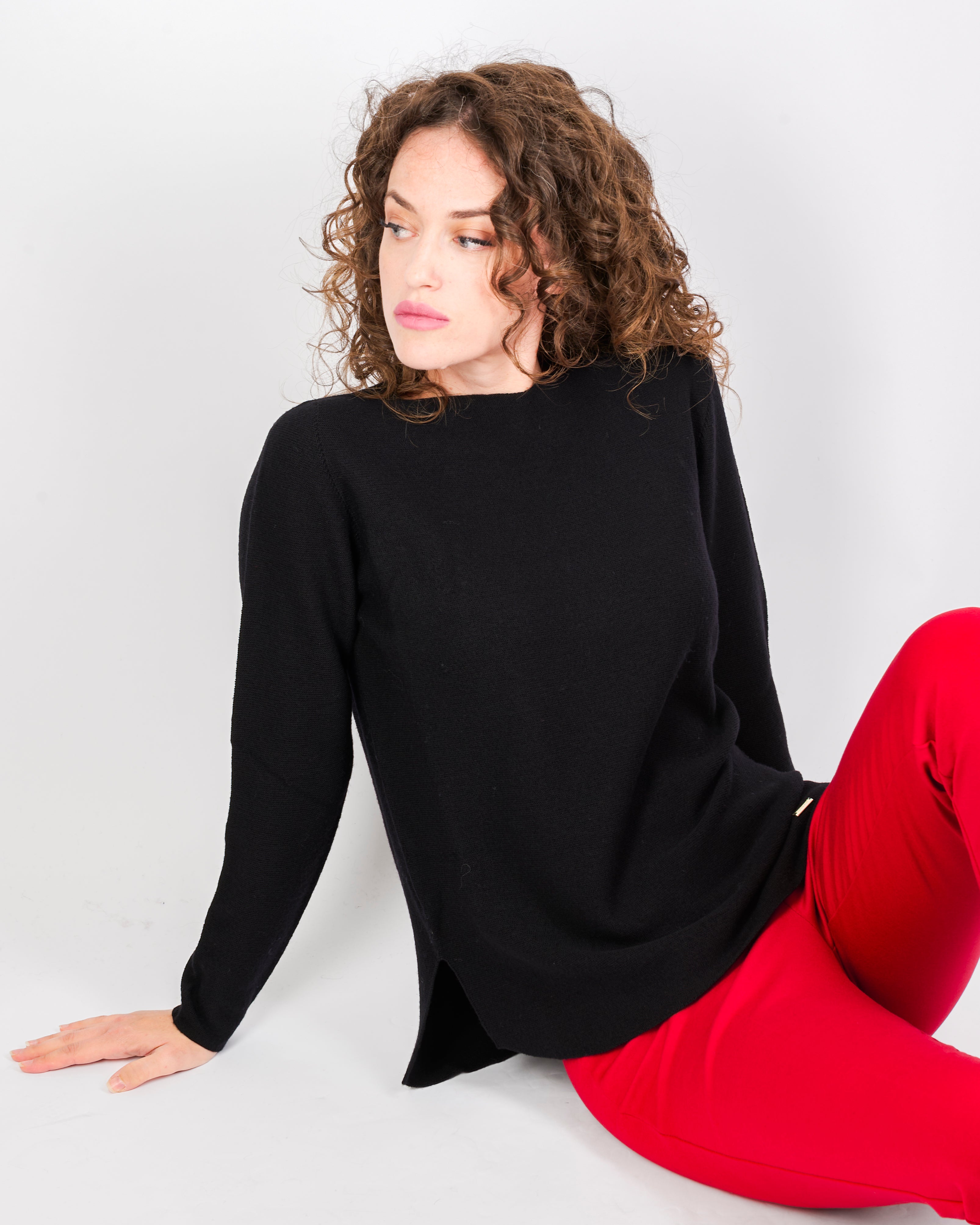 Maglia girocollo pura lana links spacchi 25Z 1081