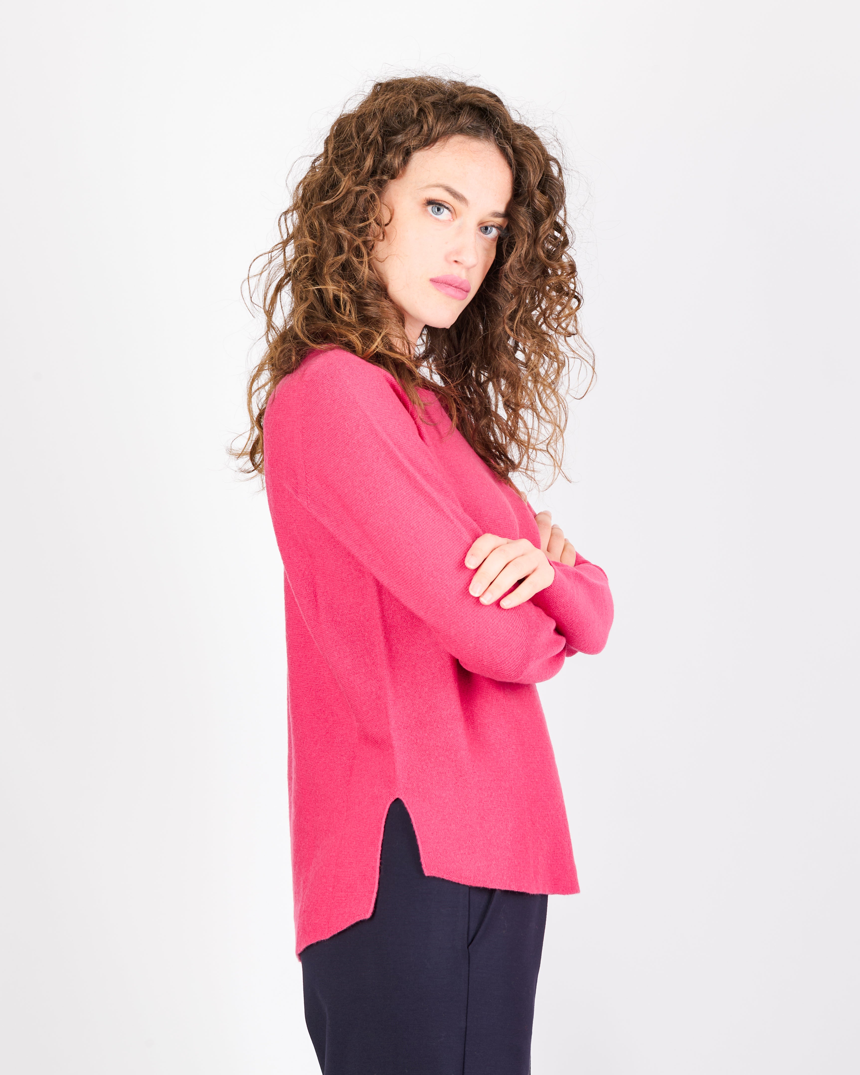 Maglia girocollo pura lana links spacchi 25Z 1081