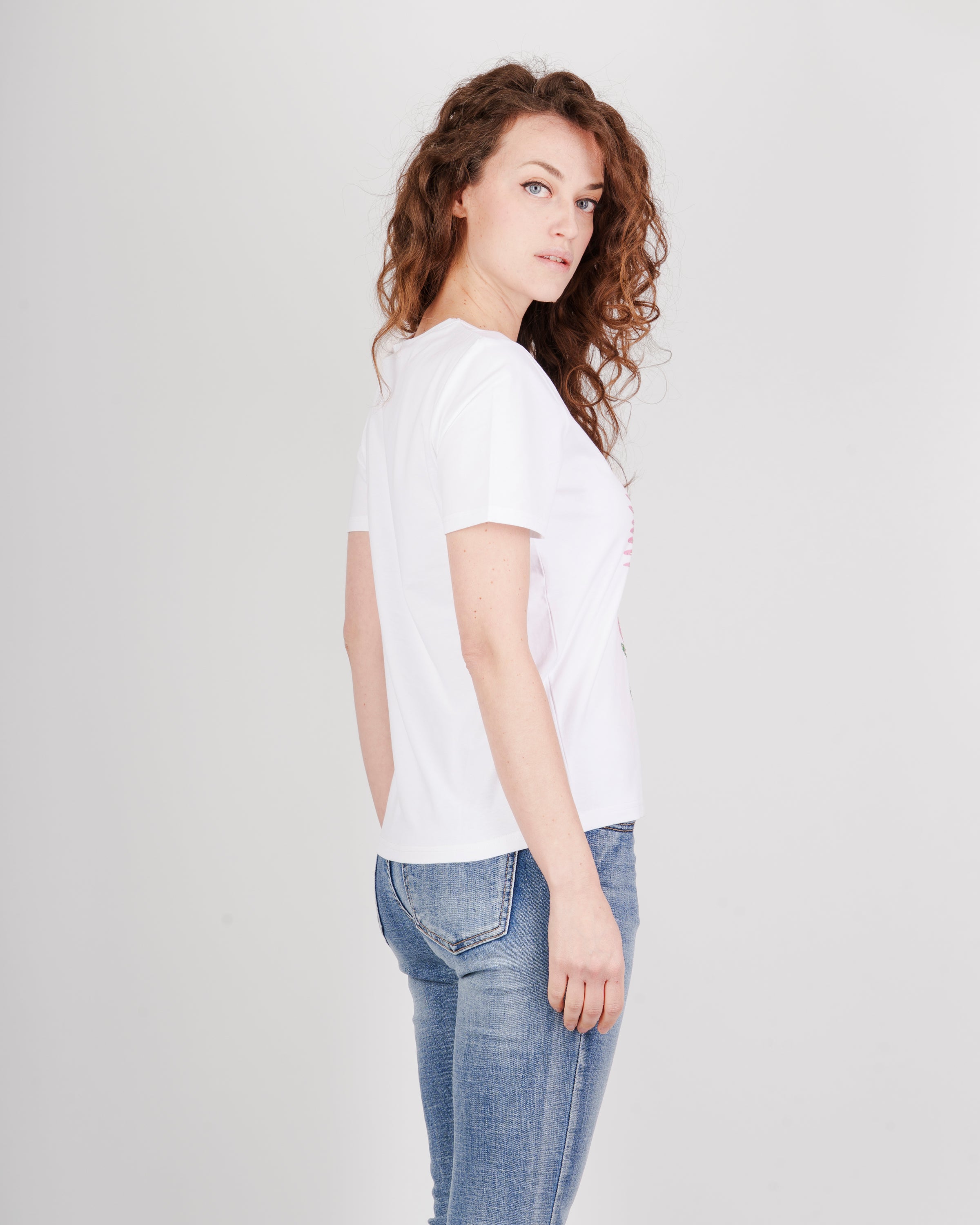 T-shirt scollo Madonna stampa fiore 5510