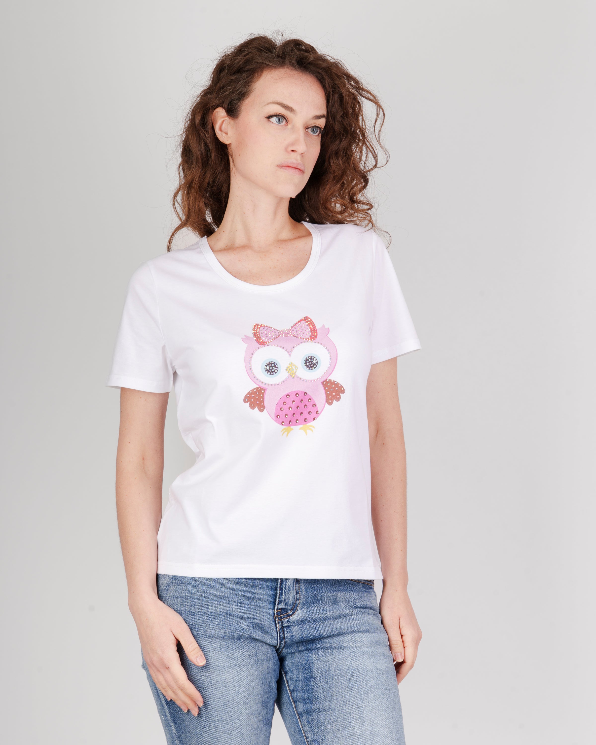 Maglia scollo Madonna stampa gufo 5511