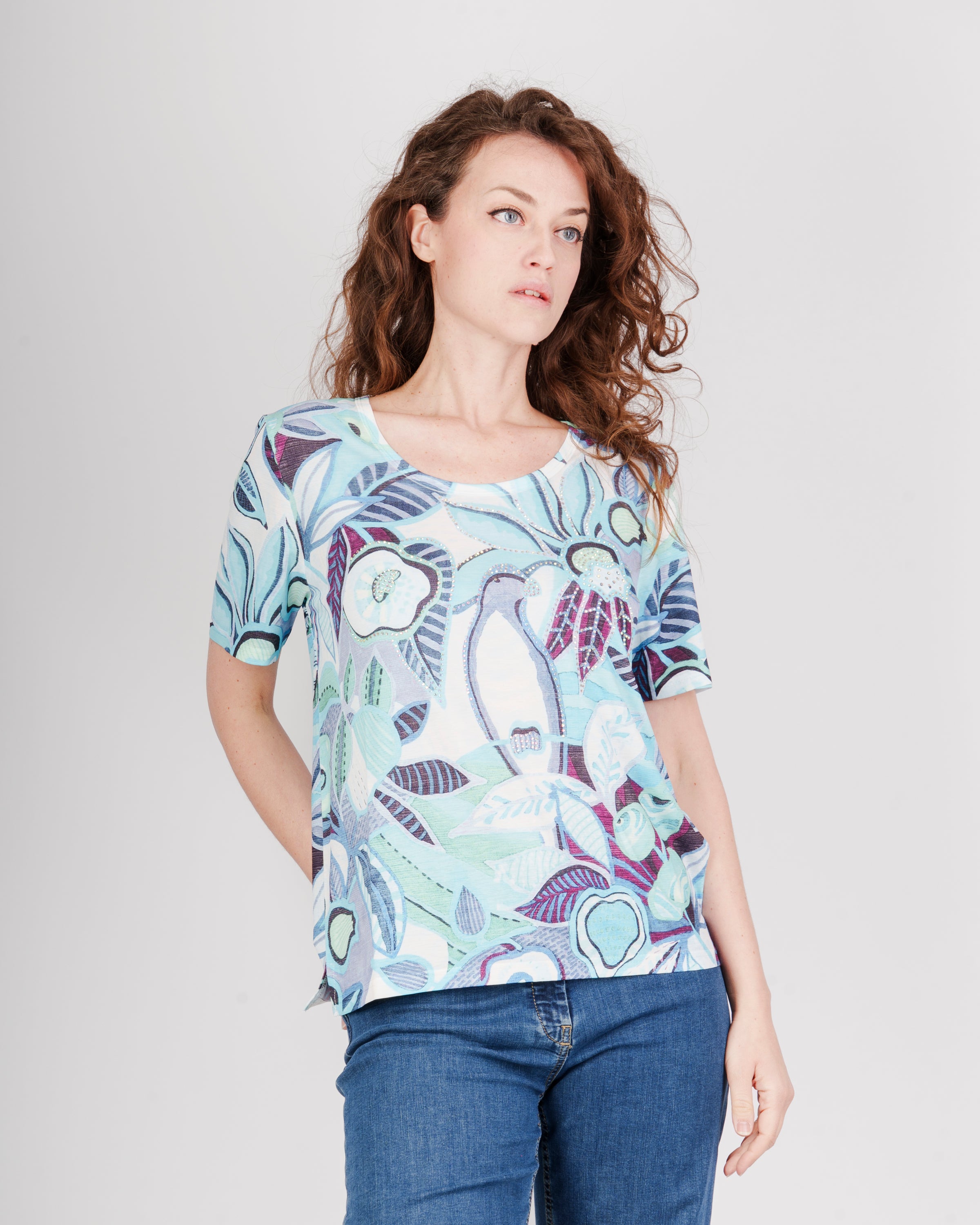 Maglia scollo Madonna disegno foglie 8142