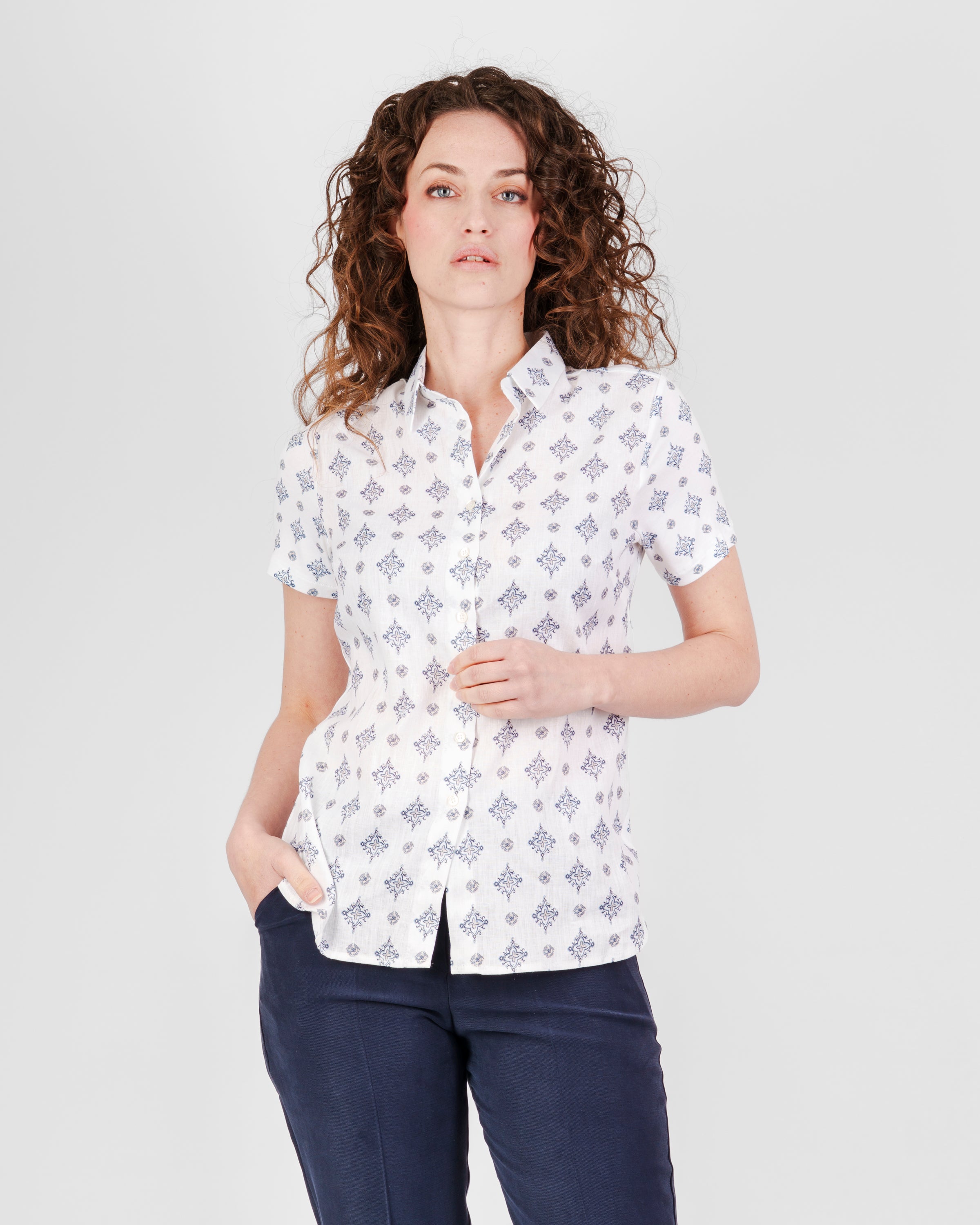 Camicia in lino micro stampa 26-36