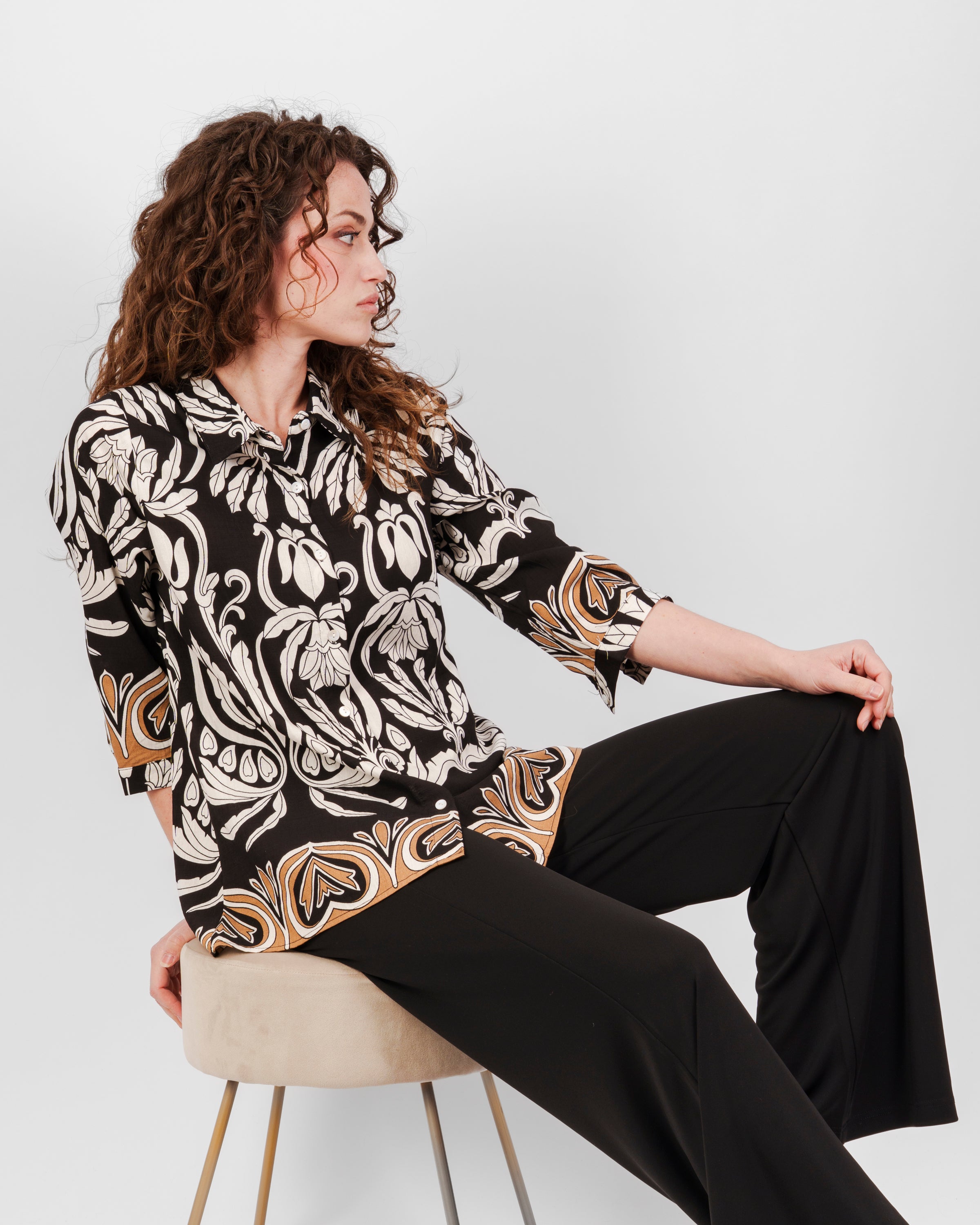 Camicia manica 3/4 fantasia damascata 5570