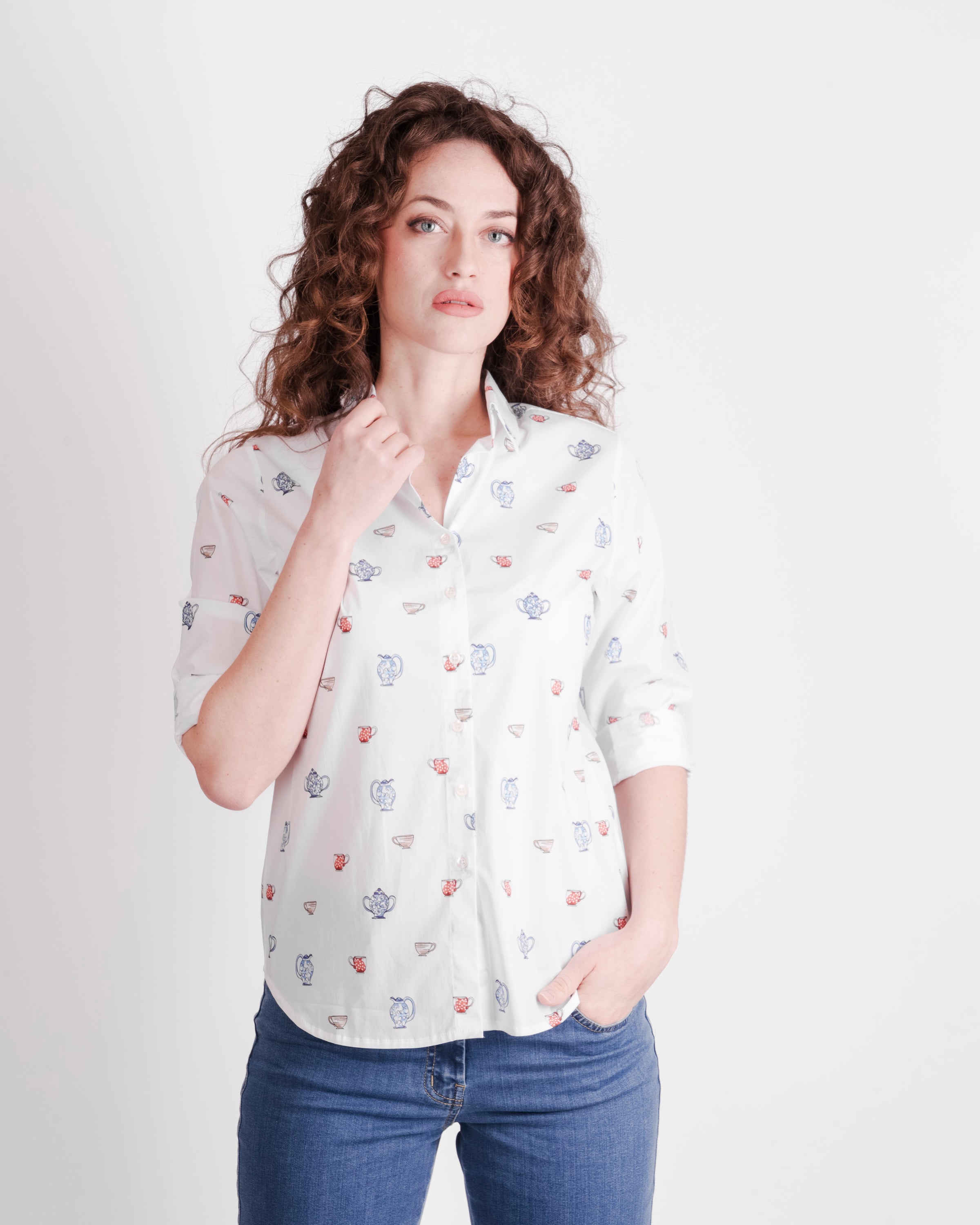 Camicia in cotone fantasia tazzine 26-43