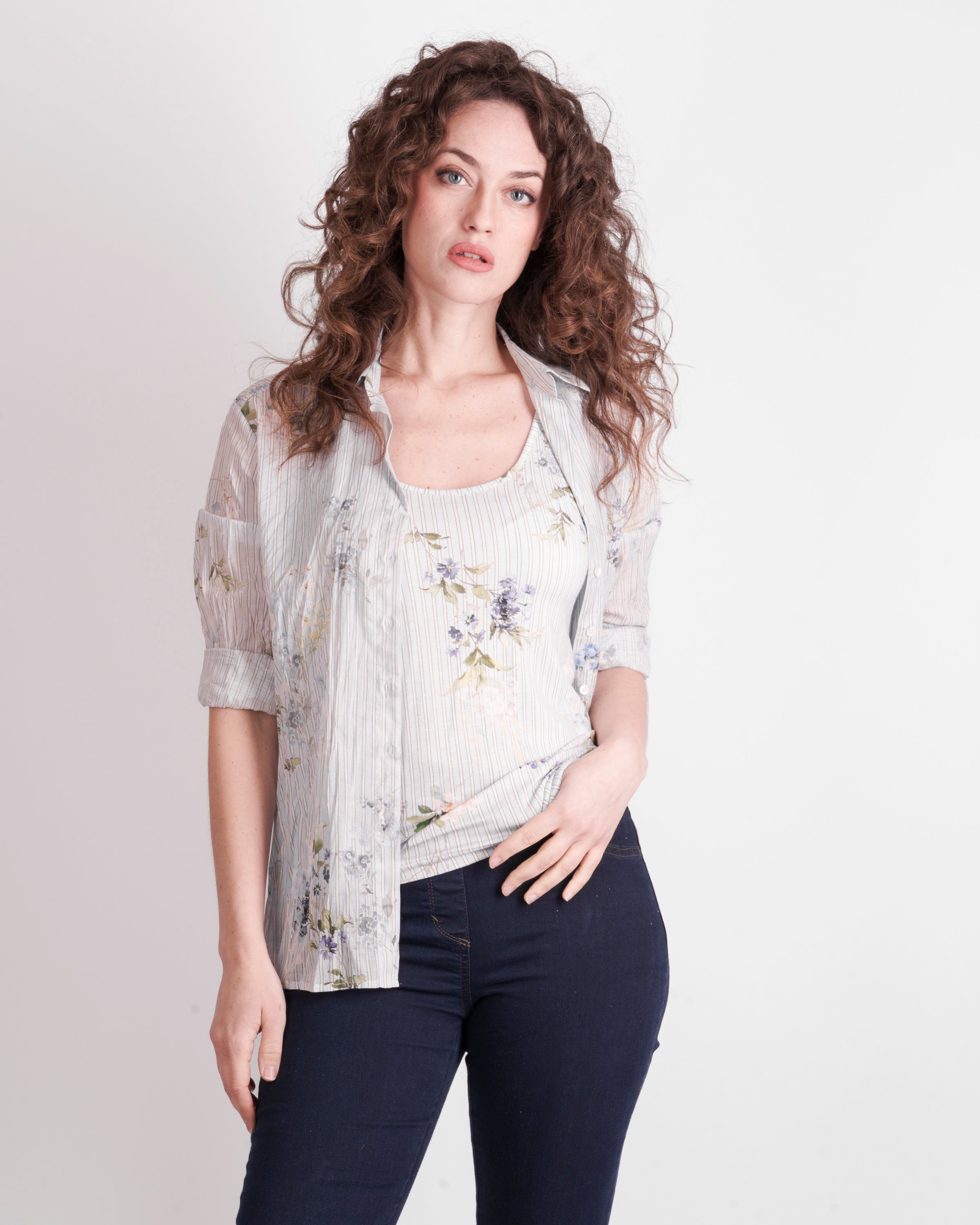 Camicia cotone con Top stessa fantasia 26-145