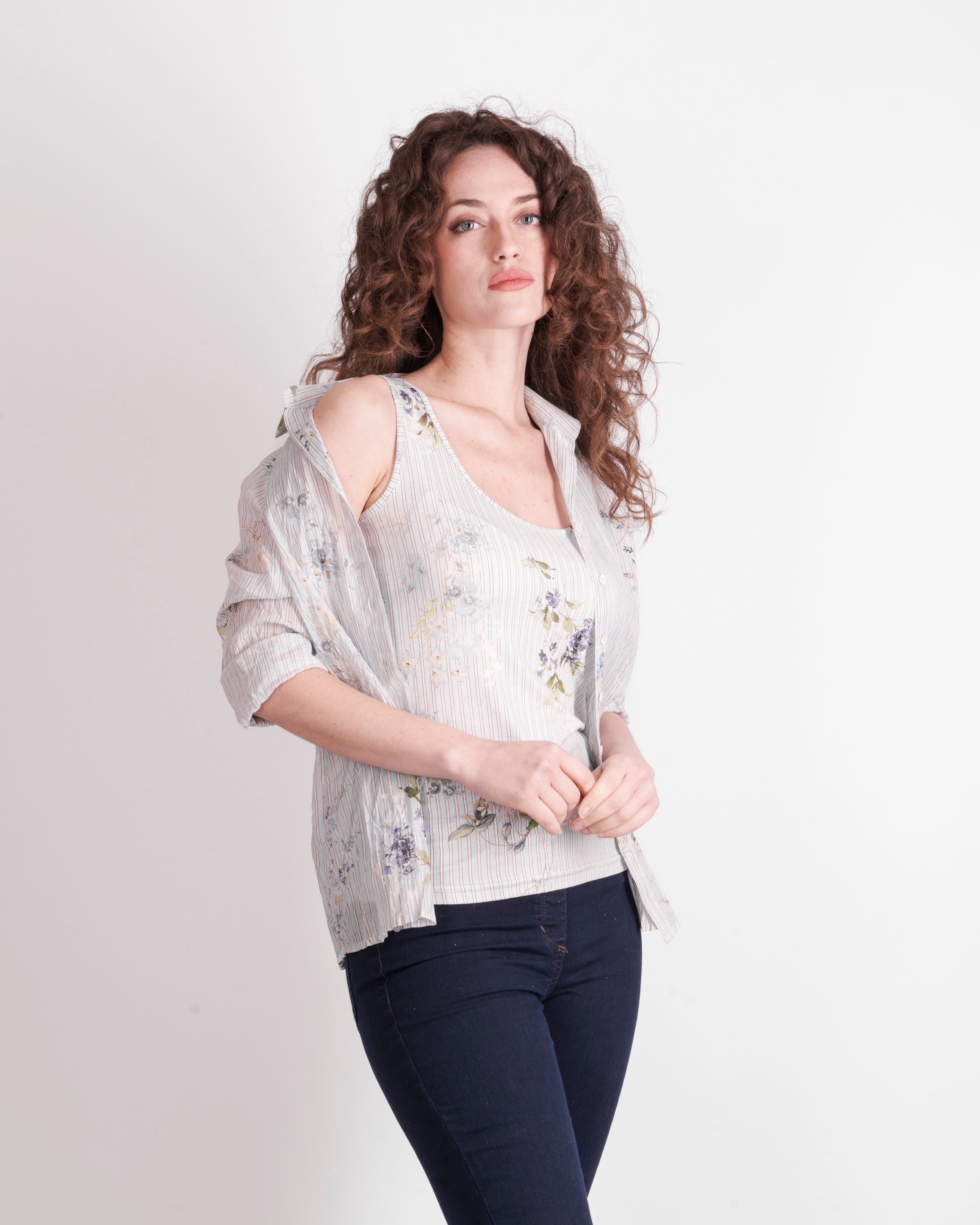Camicia cotone con Top stessa fantasia 26-145