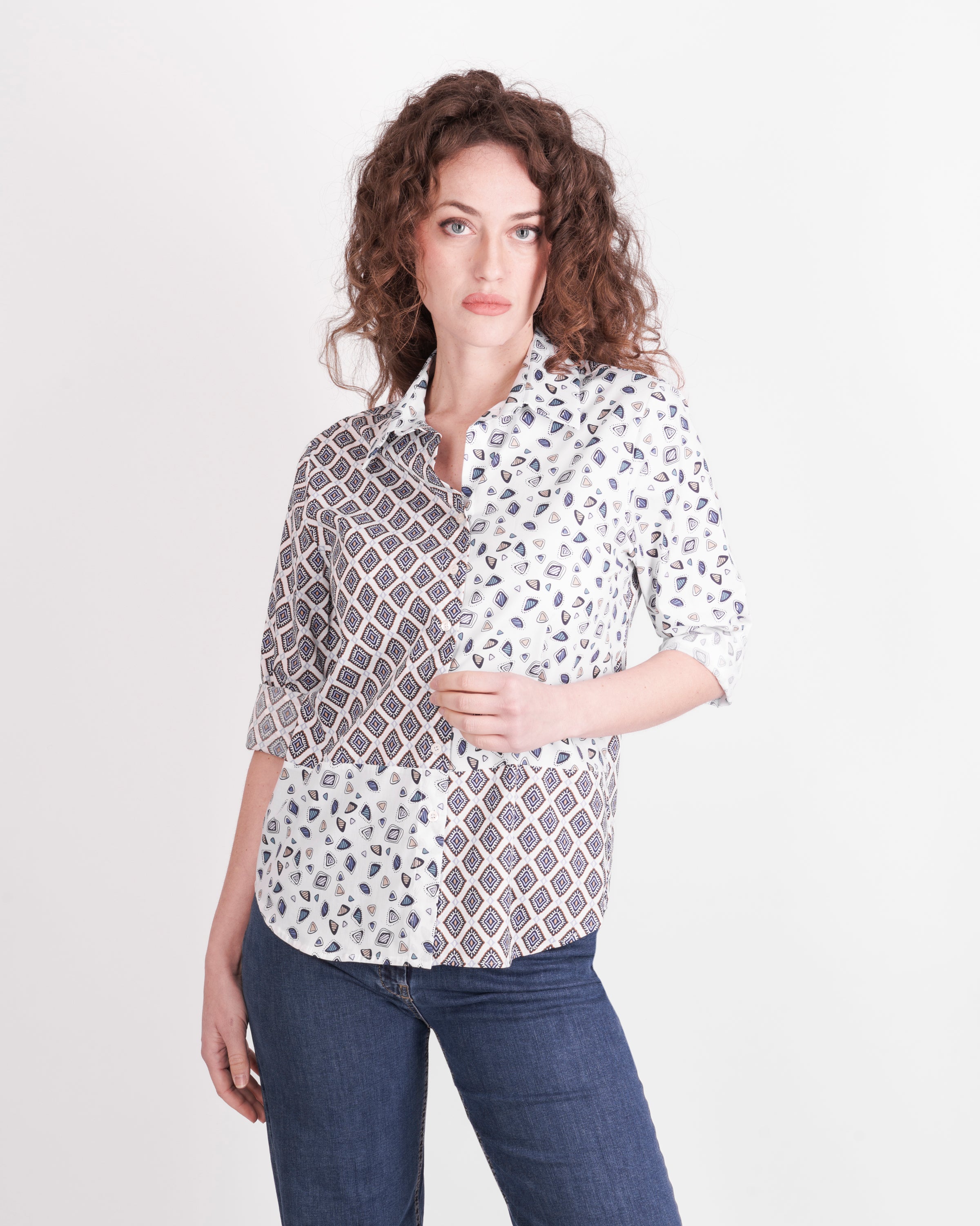 Camicia in cotone fantasia patchwork 26-11C