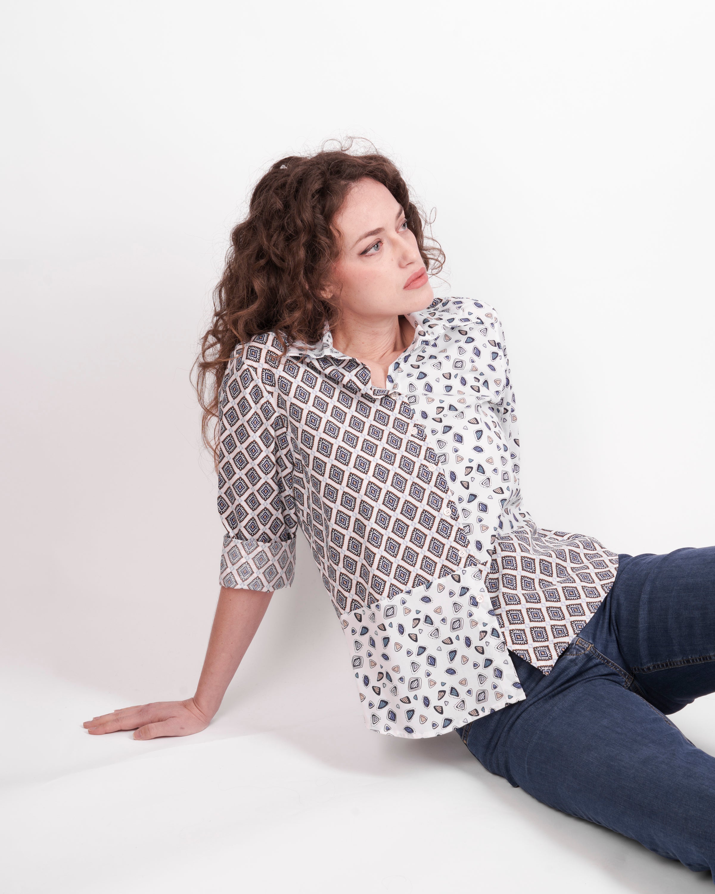 Camicia in cotone fantasia patchwork 26-11C