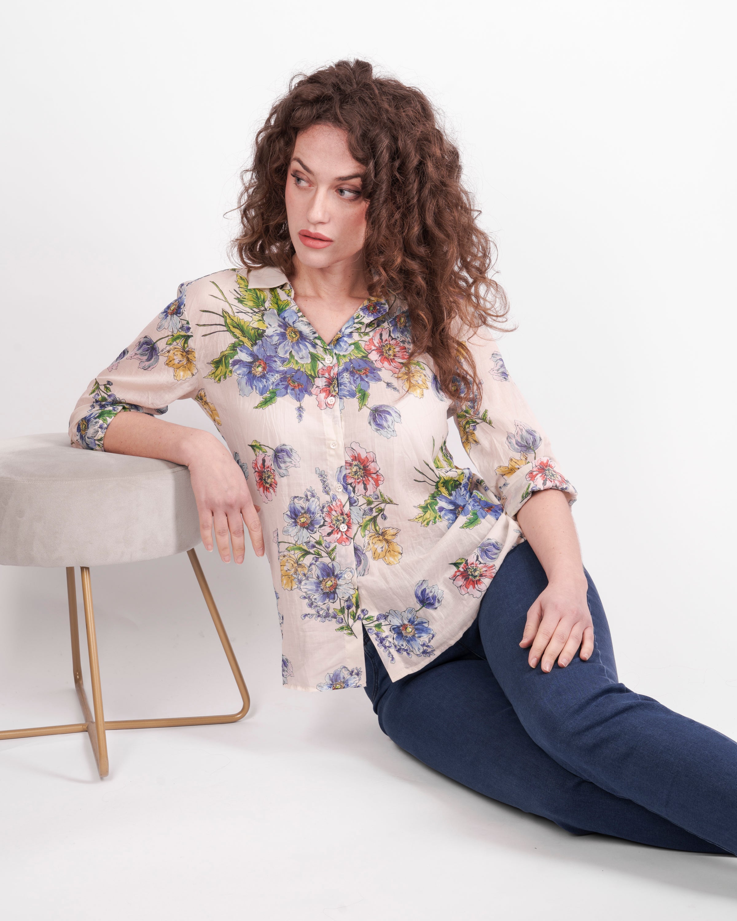 Camicia in cotone fantasia fiori 26-119