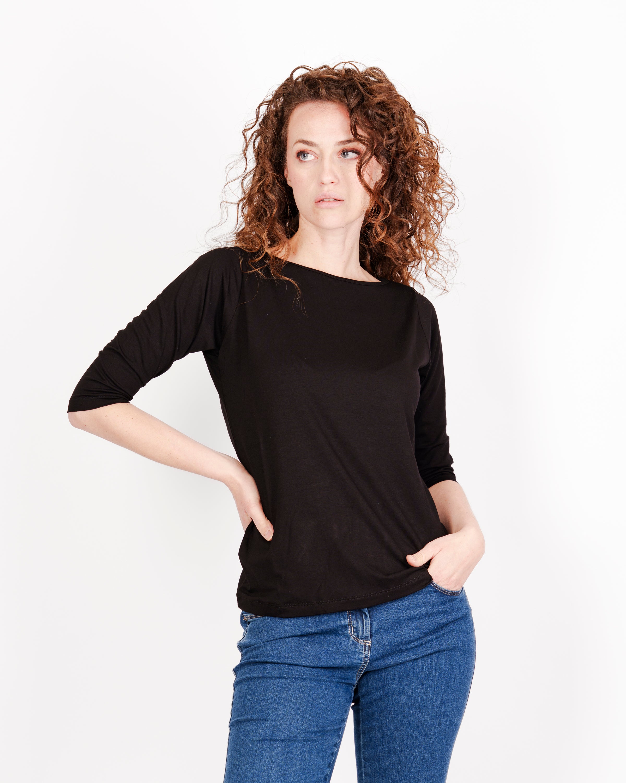 Maglia scollo barchetta viscosa BASICA 3/4