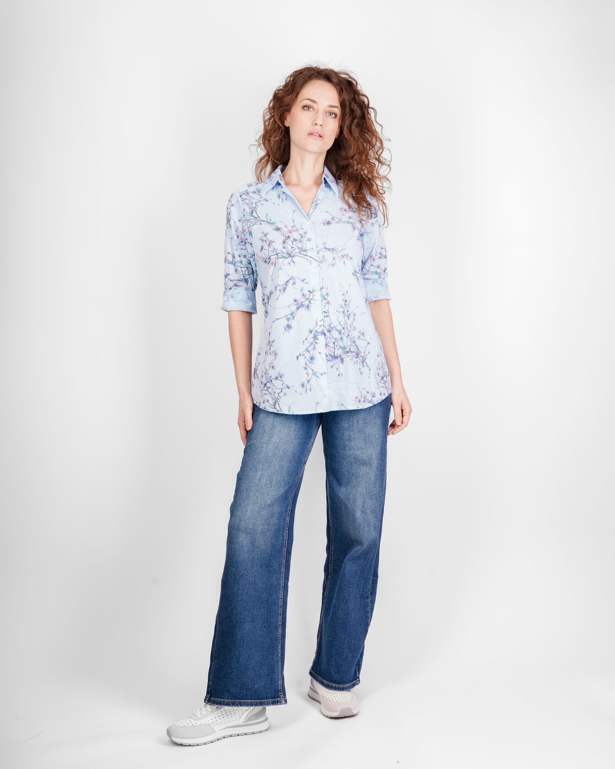 Camicia fantasia rigatino e fiori 26-89
