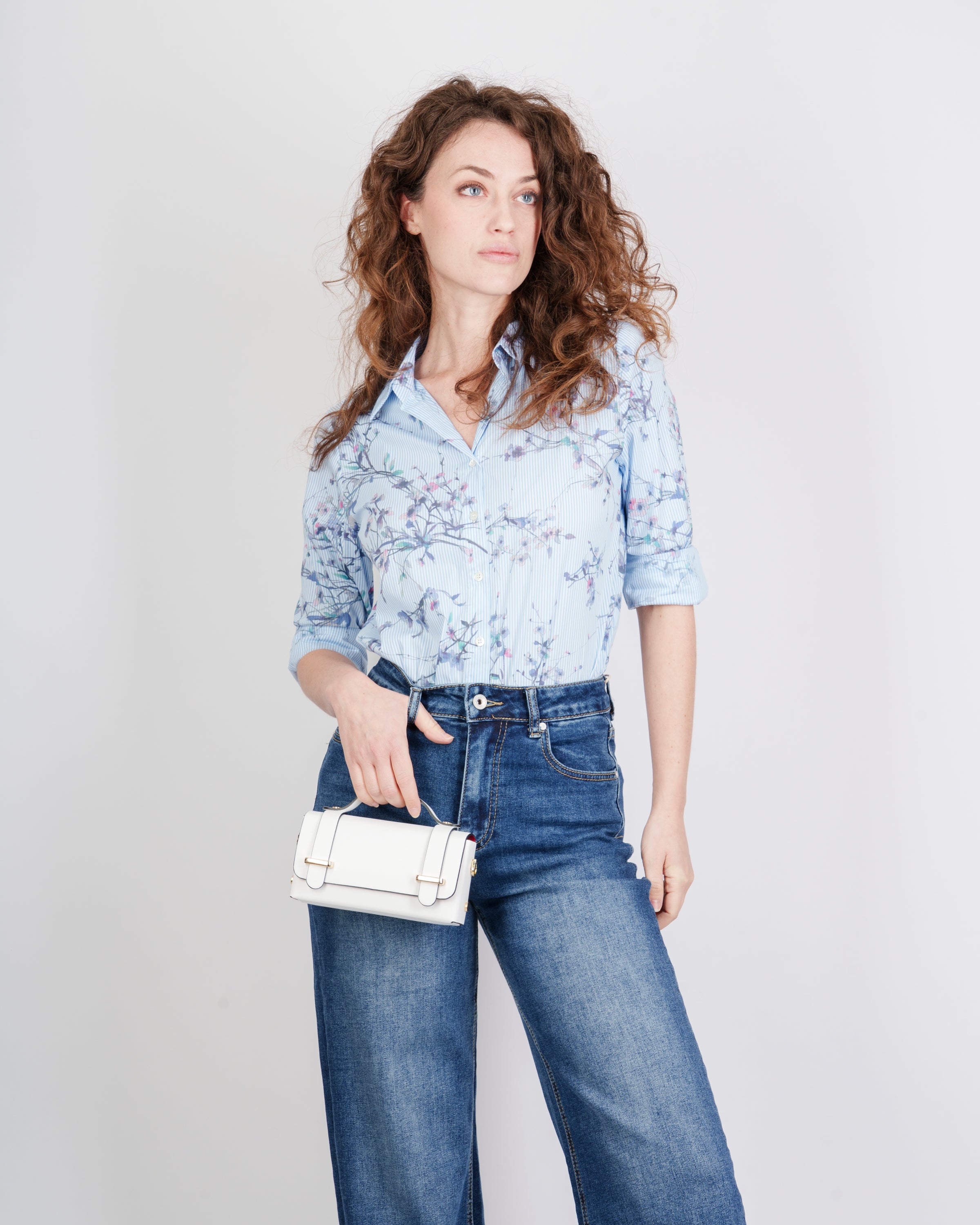 Camicia fantasia rigatino e fiori 26-89