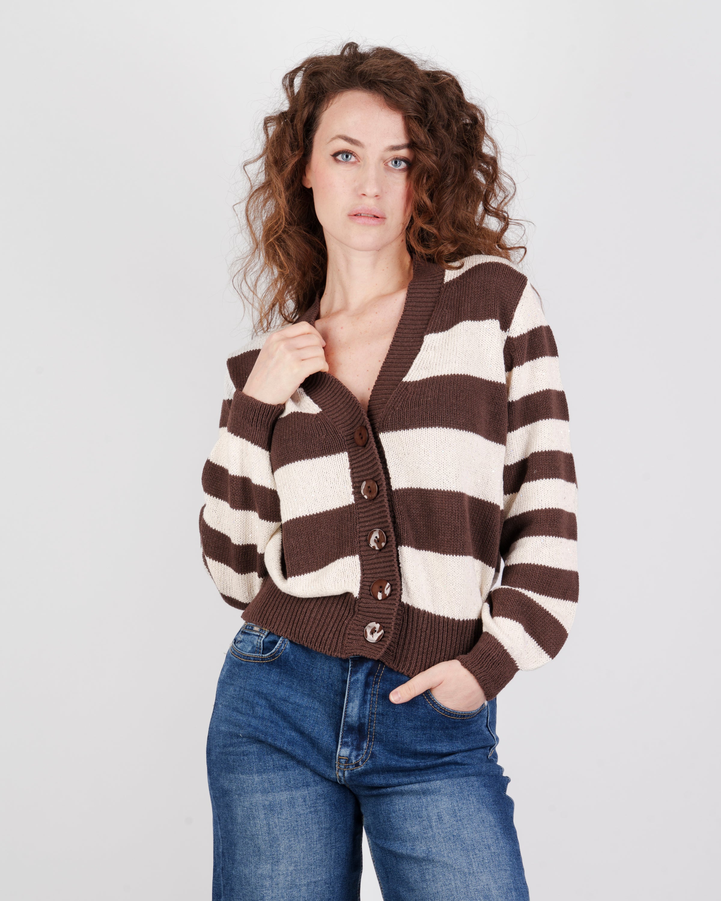 Cardigan bottoni righe micro paillettes 16052