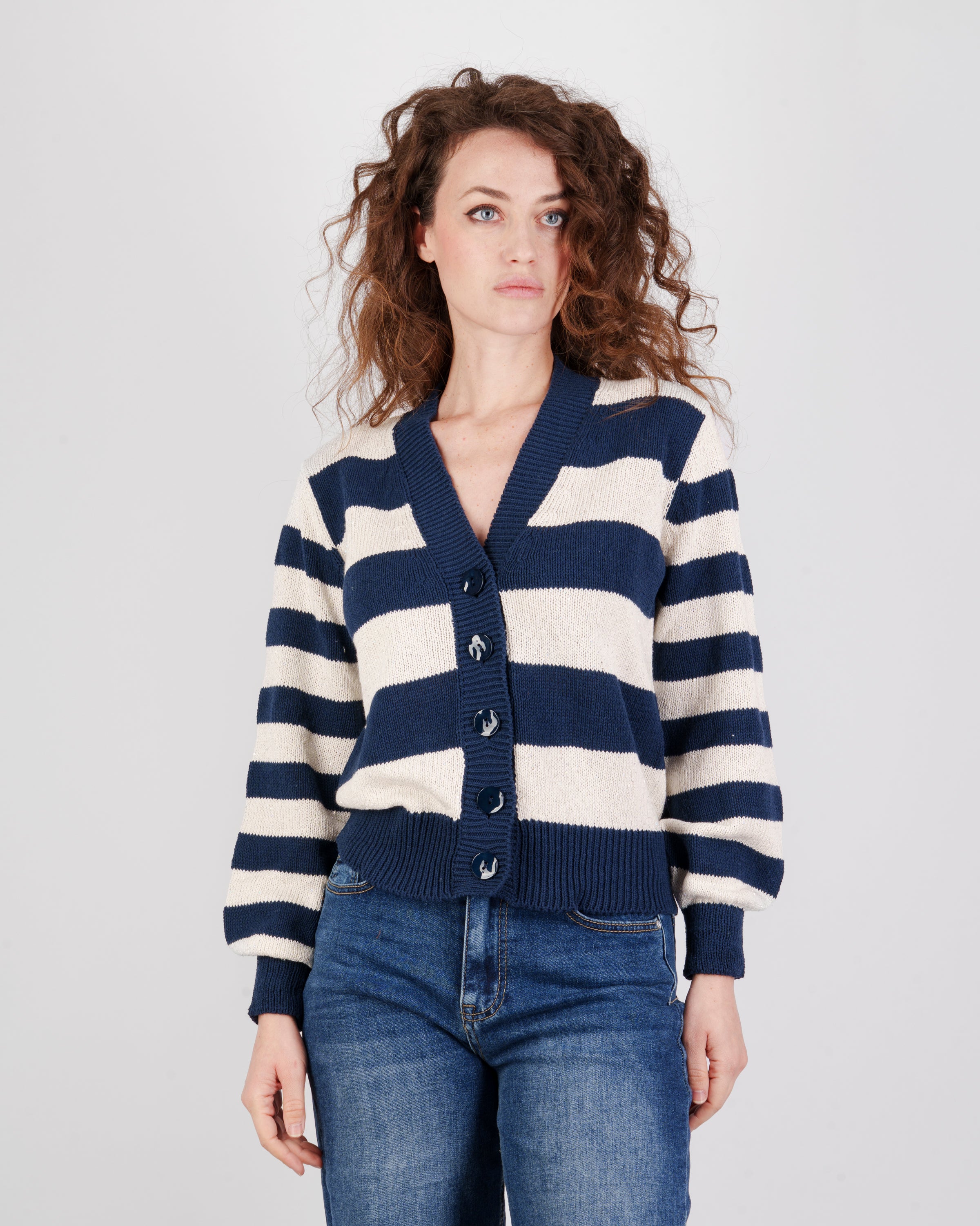 Cardigan botton righe micro paillettes 16052