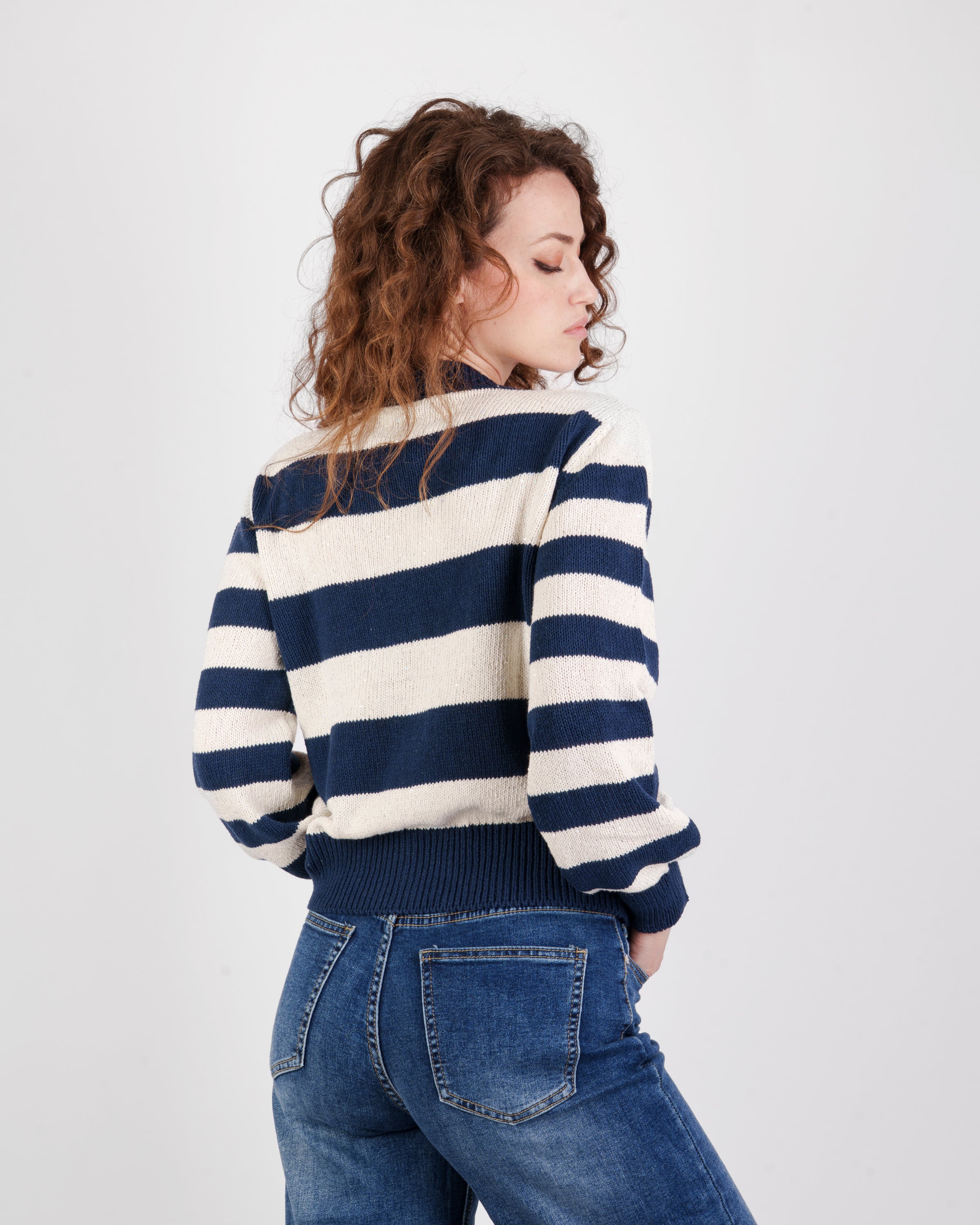 Cardigan bottoni righe micro paillettes 16052