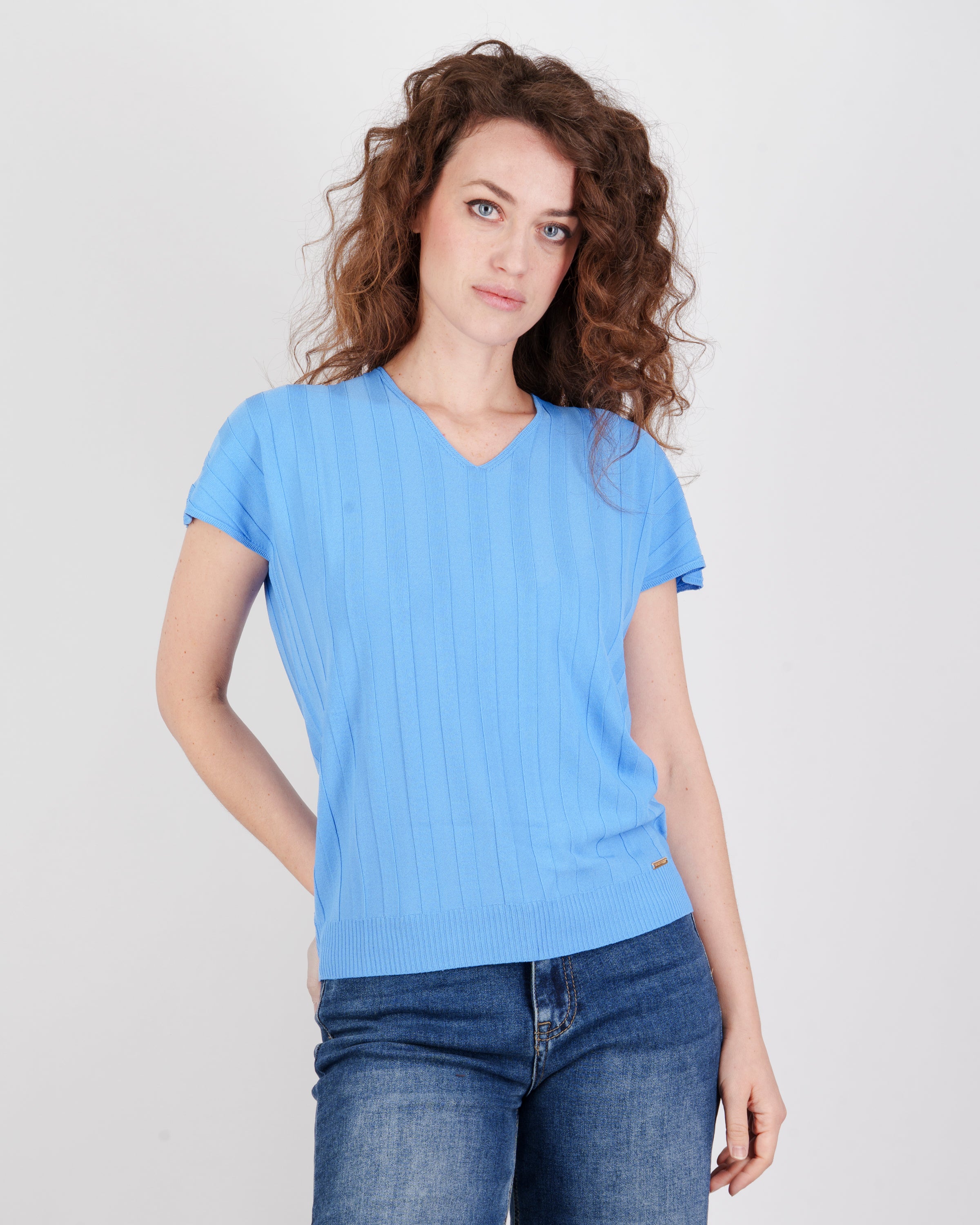 Maglia scollo a V motivo coste 92428
