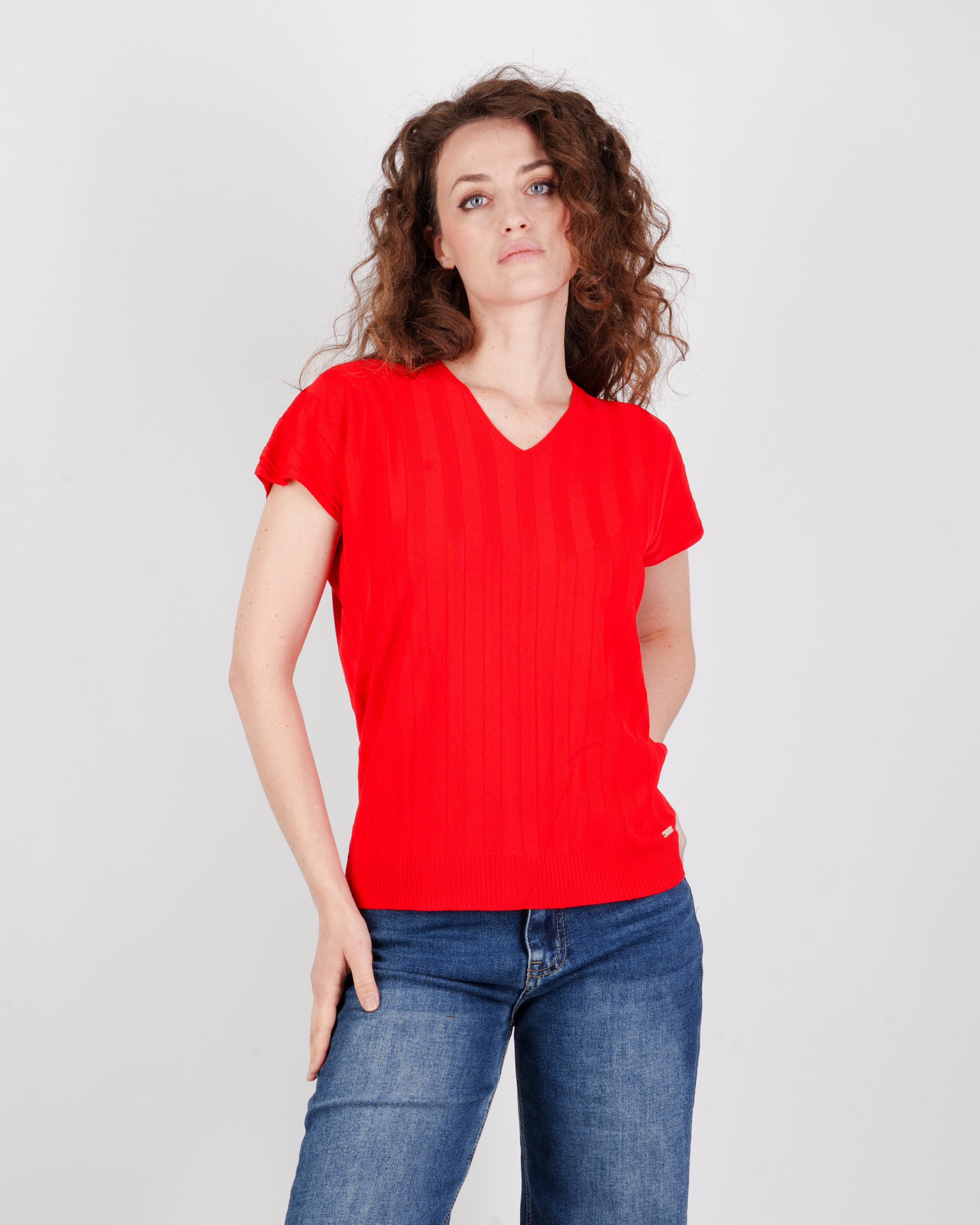 Maglia scollo a V motivo coste 92428