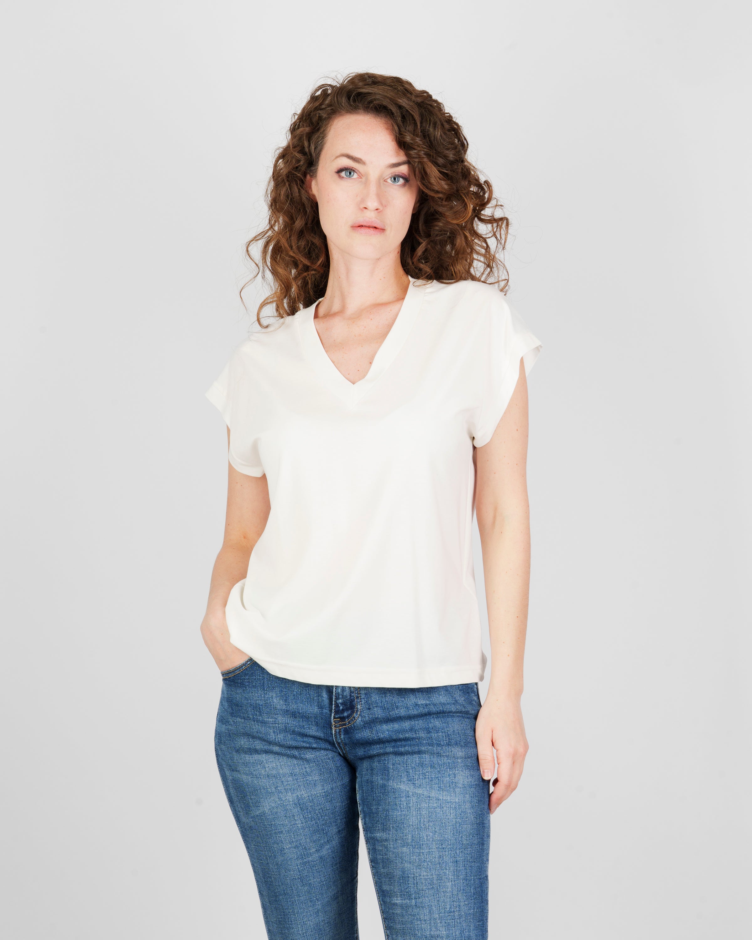 T-shirt scollo a V manica scesa 4023/3