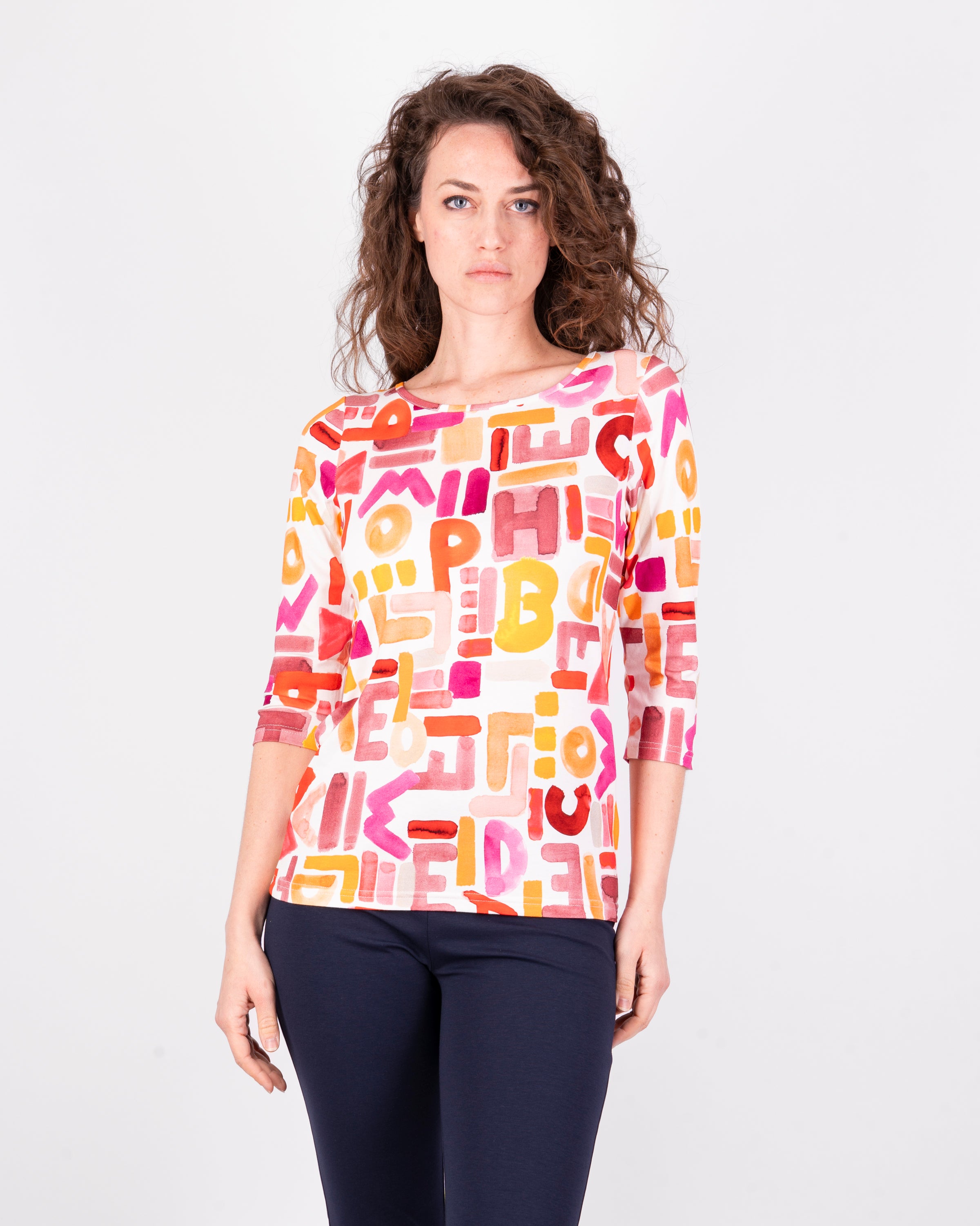 Maglia manica 3/4 fantasia Lettering 605-07