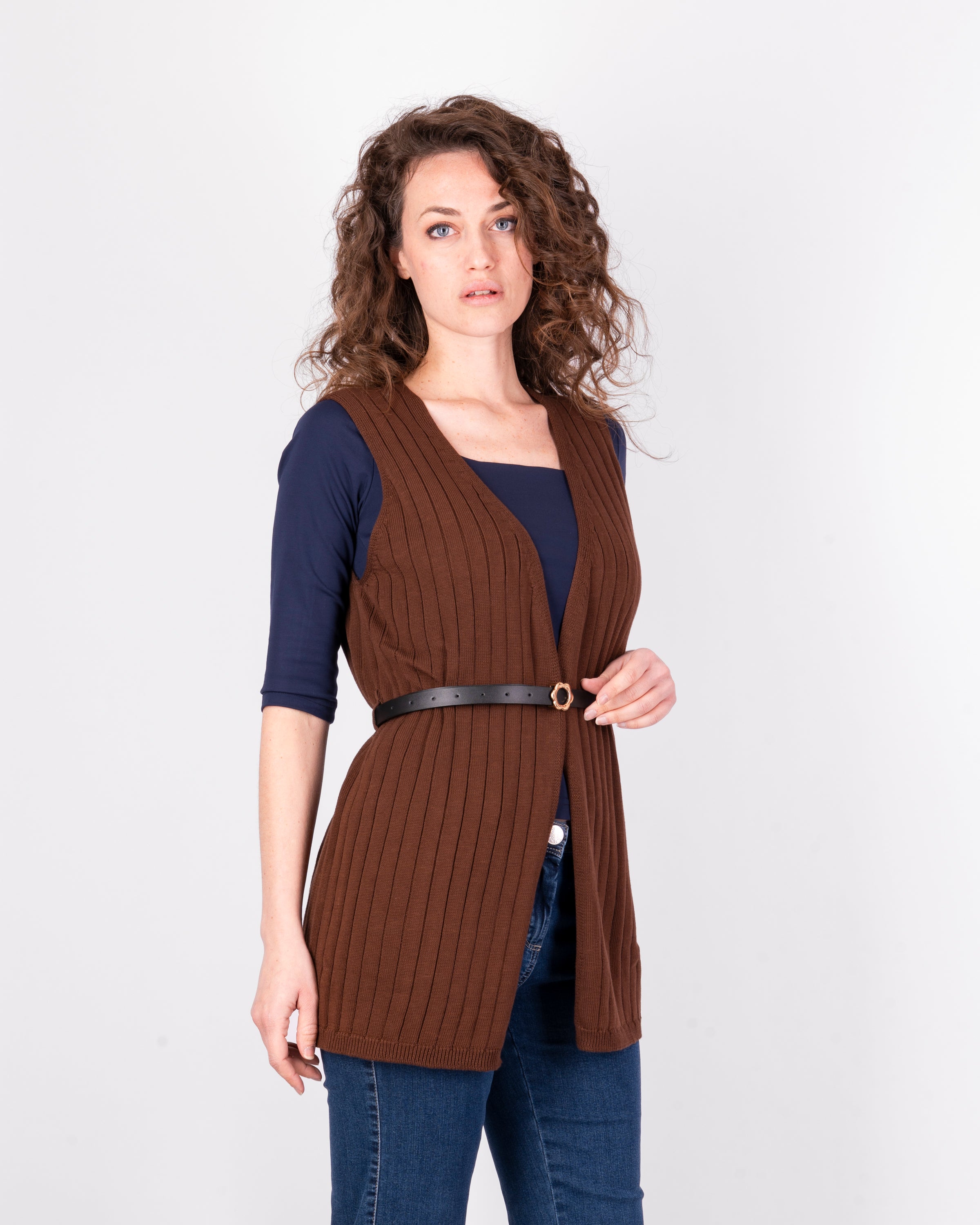 Cardigan lungo smanicato cintina M-62