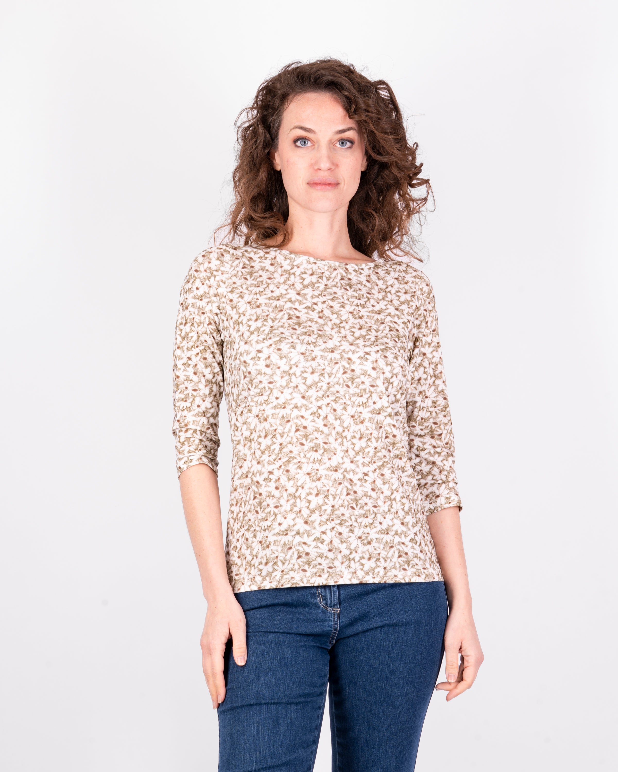 Maglia manica 3/4 in jersey fantasia fiori 605-11