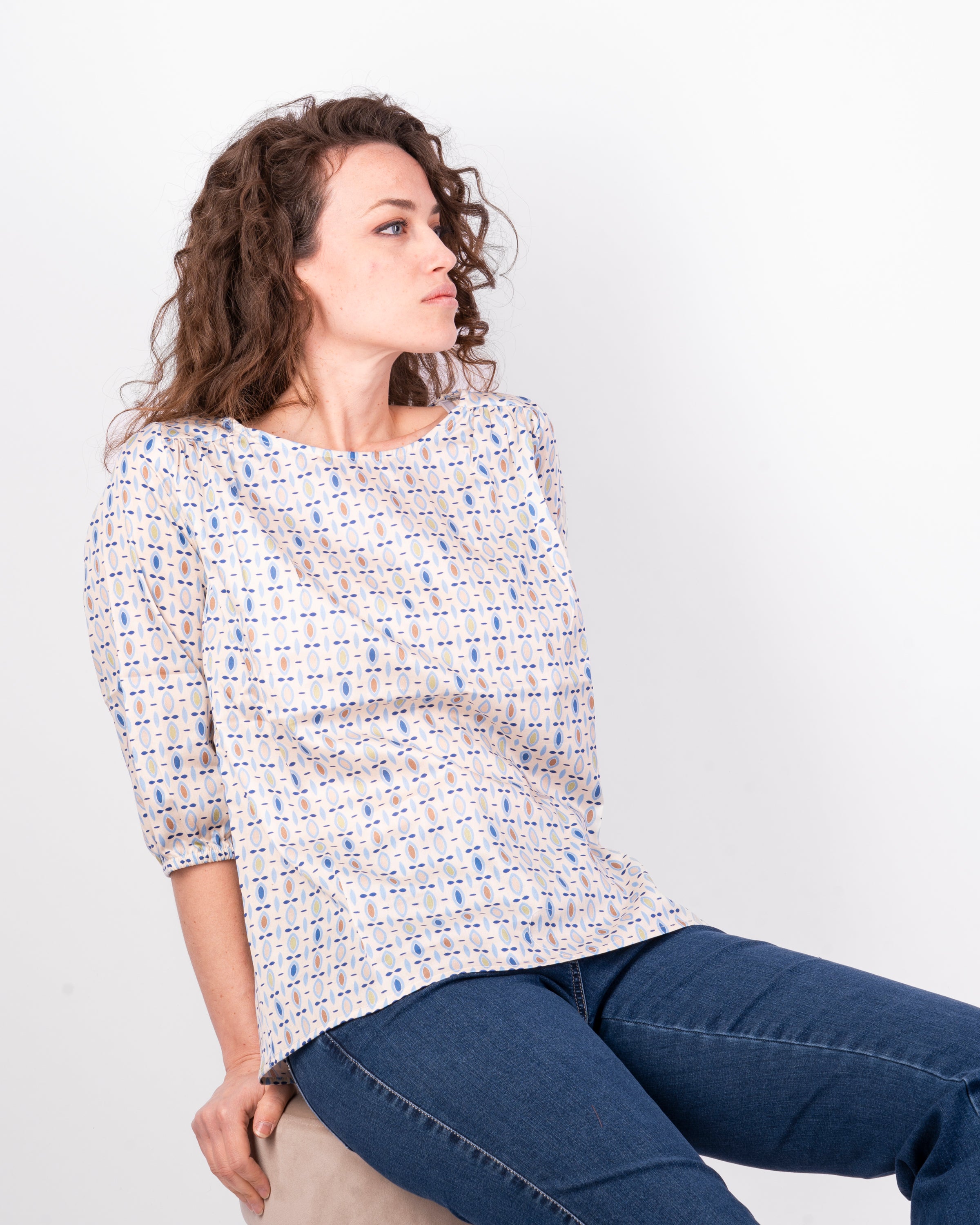 Blusa manica 3/4 in cotone lucido S-110