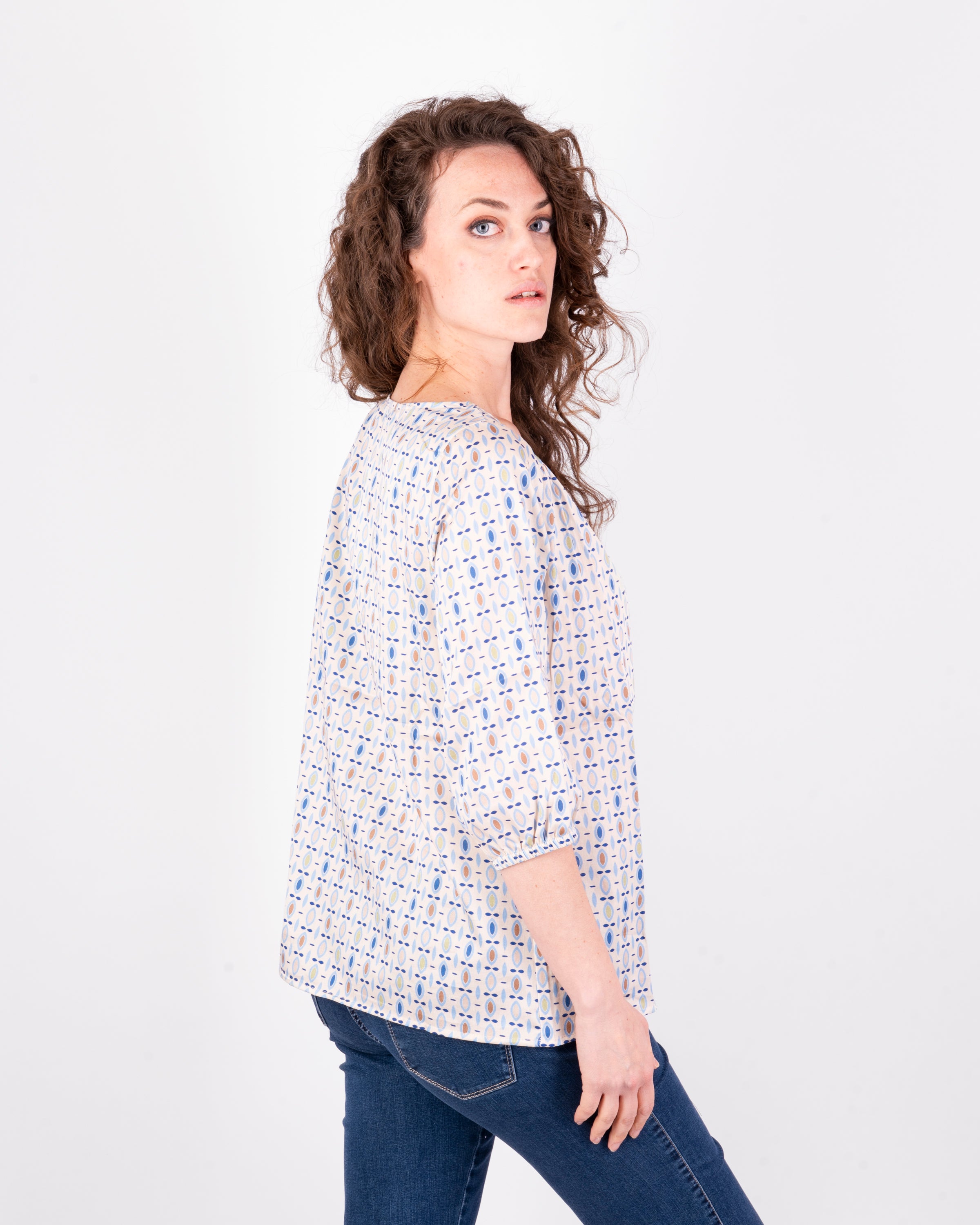 Blusa manica 3/4 in cotone lucido S-110