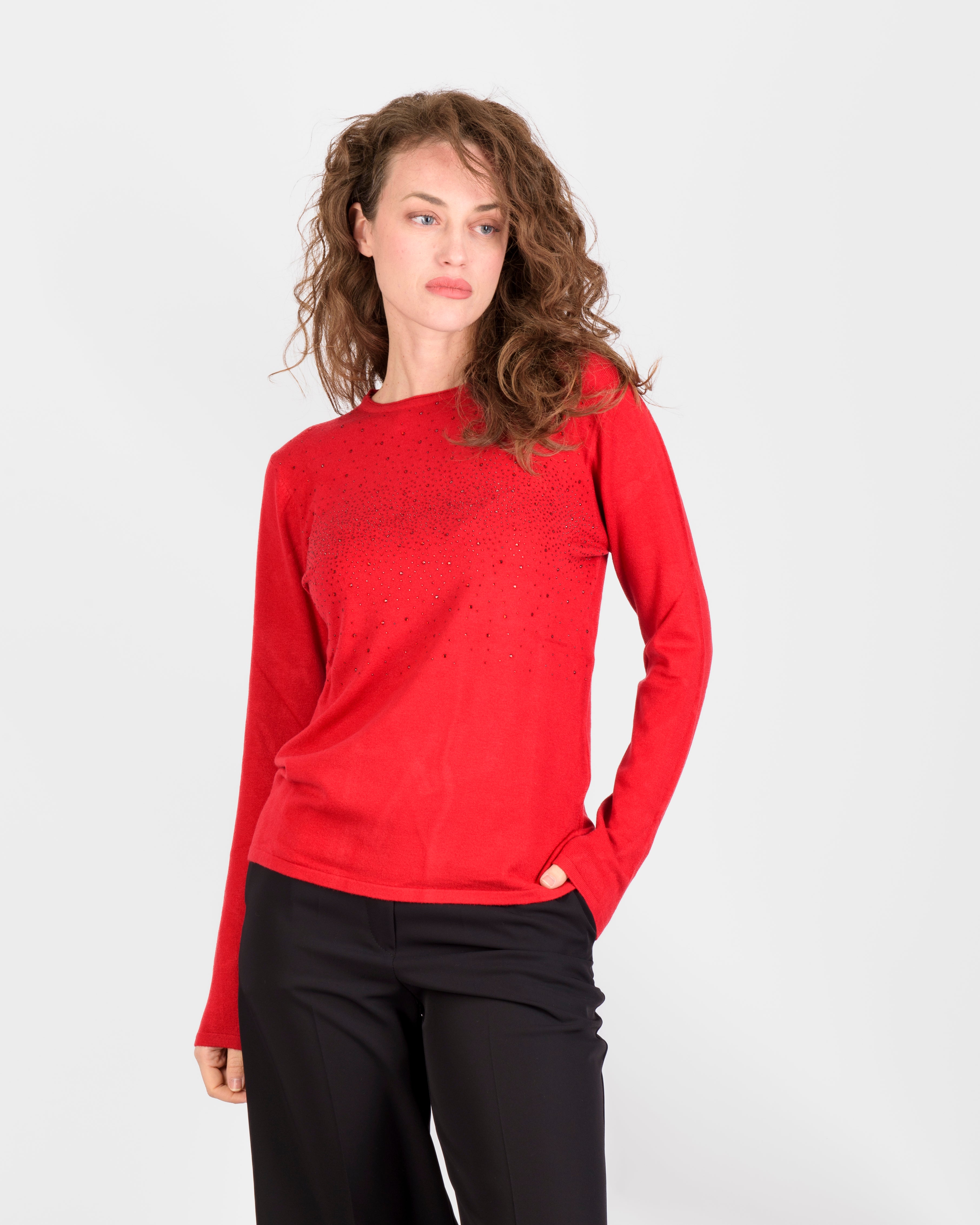 Maglia girocollo pioggia strass 5937