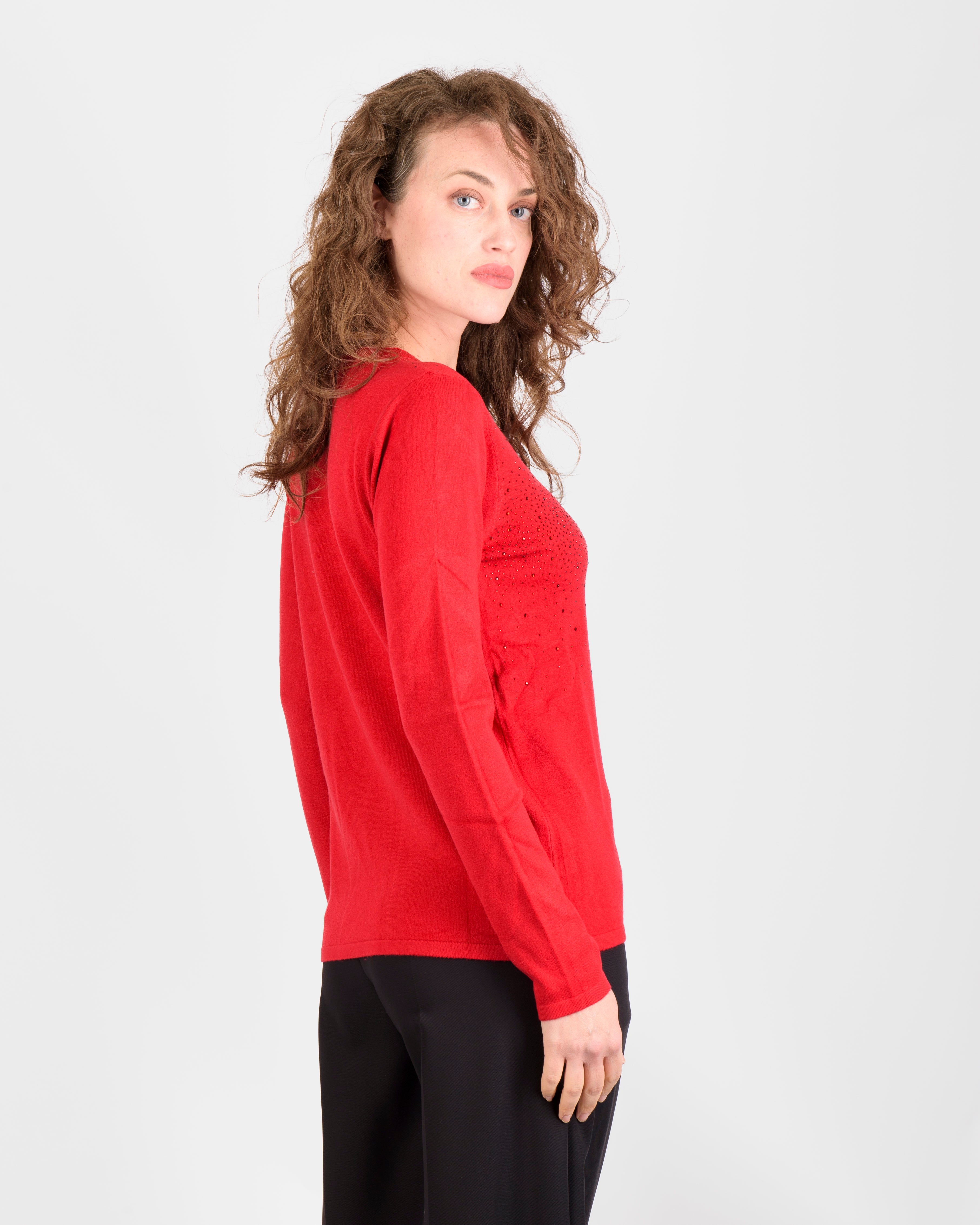Maglia girocollo pioggia strass 5937