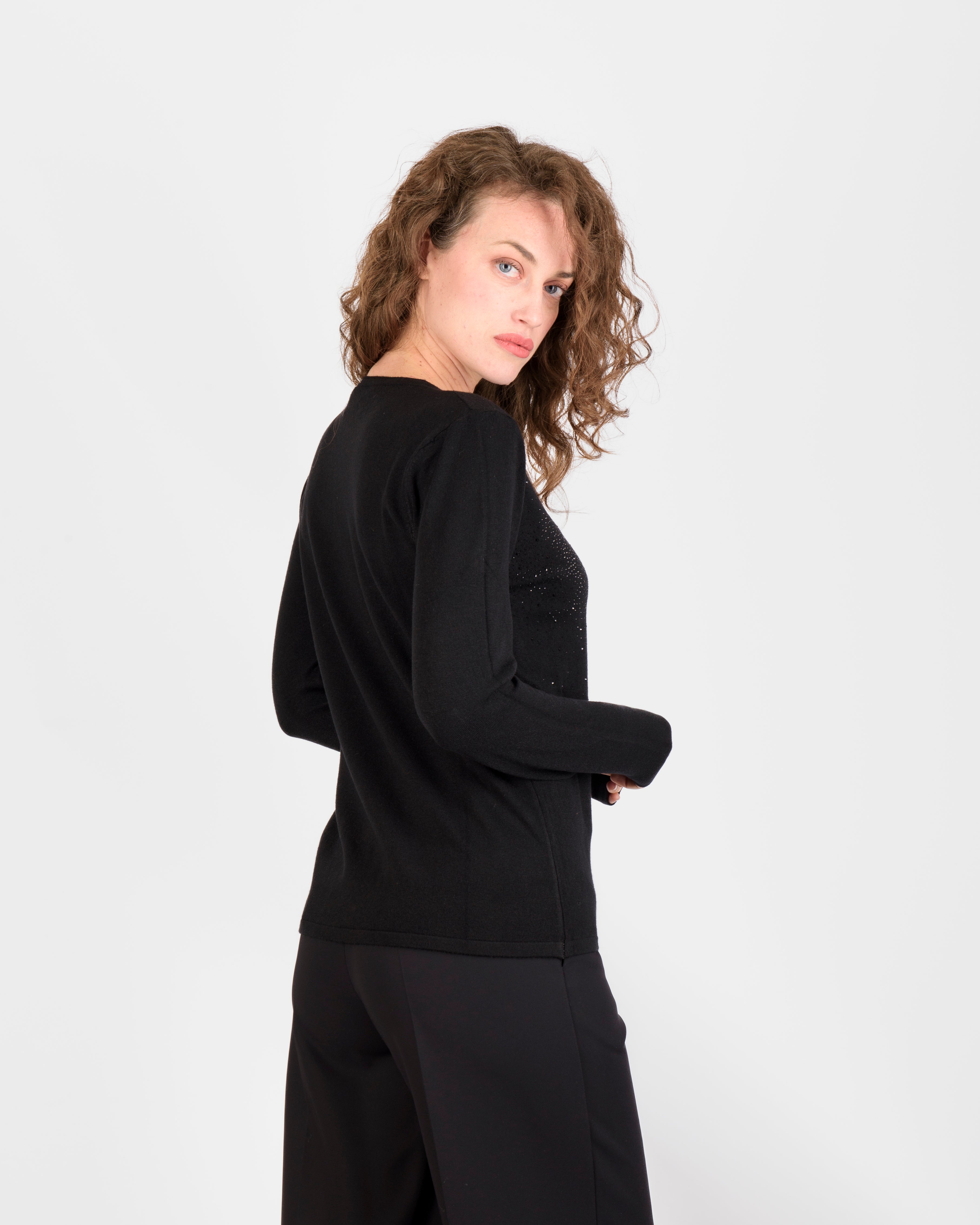 Maglia girocollo pioggia strass 5937