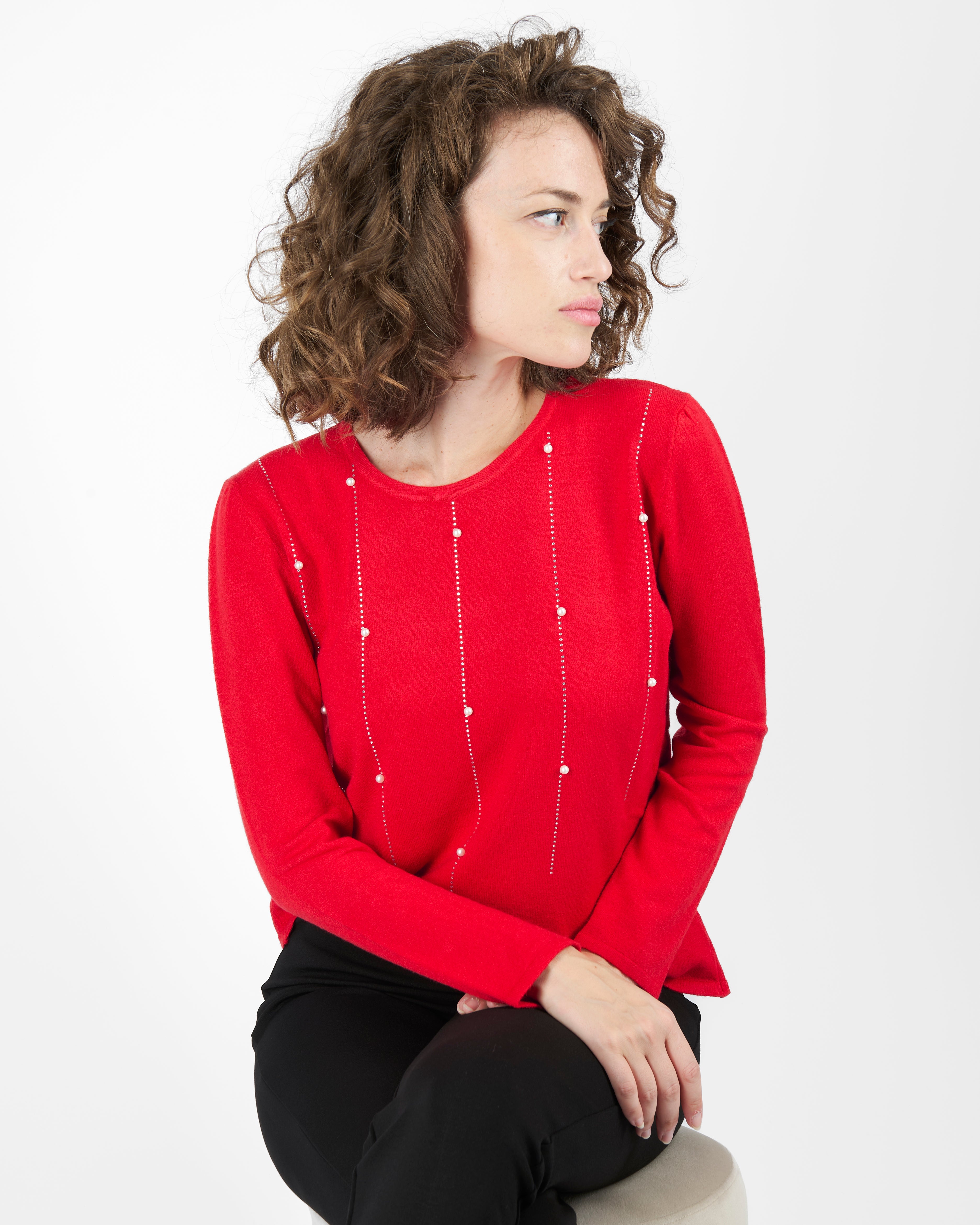 Maglia girocollo perle e strass AN04