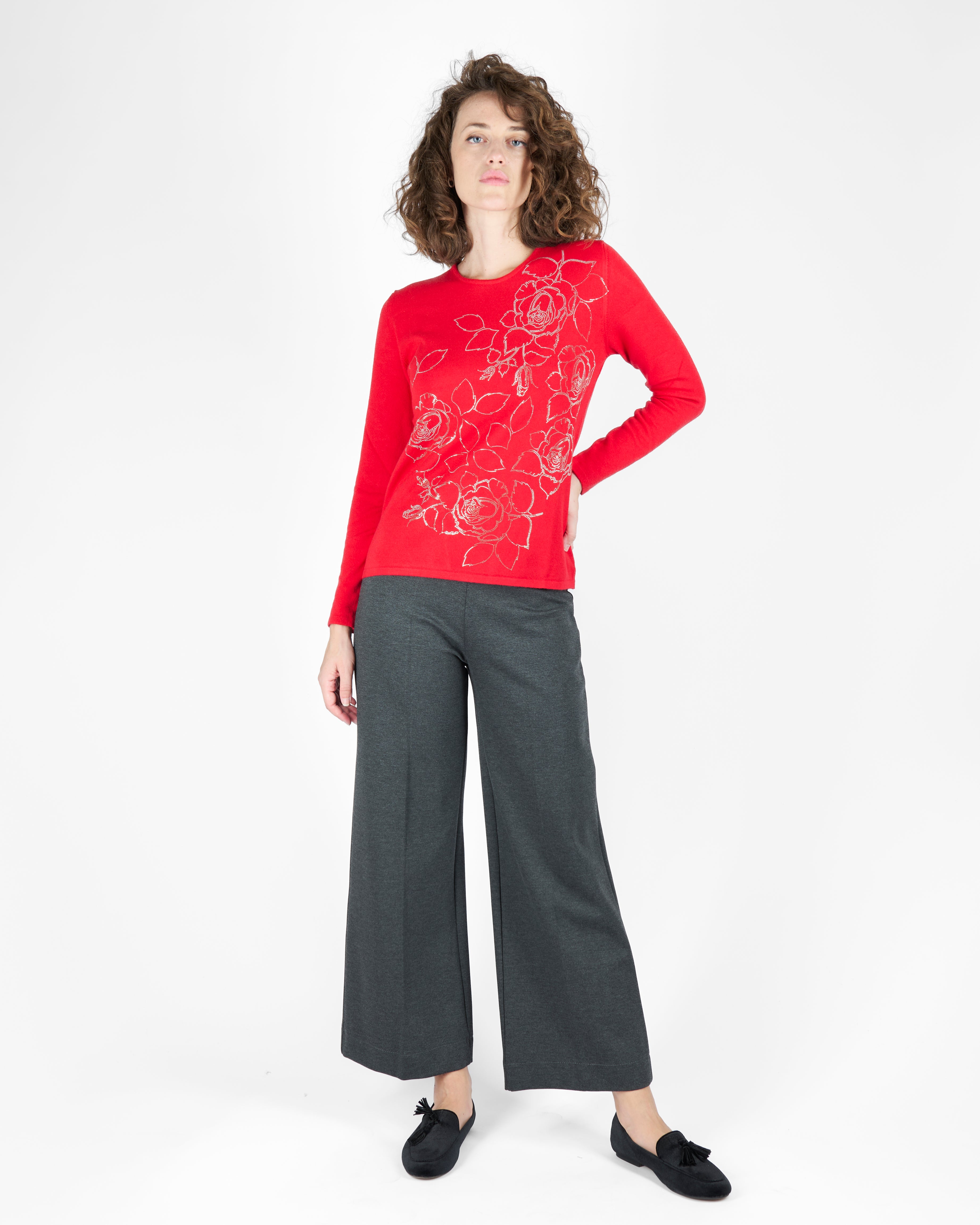 Maglia girocollo ricamo fiori MR07