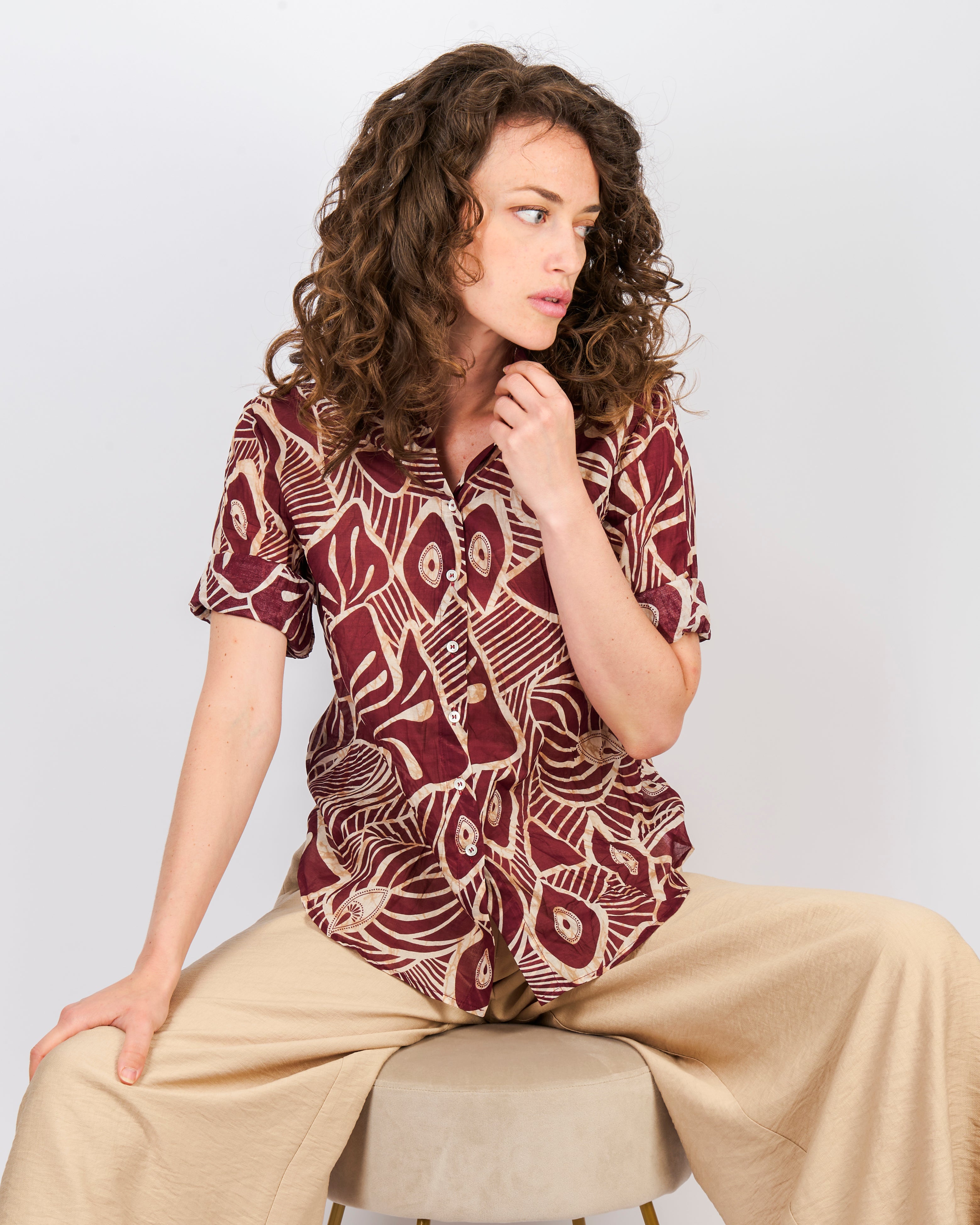 Camicia stampa etnica cotone 25-209