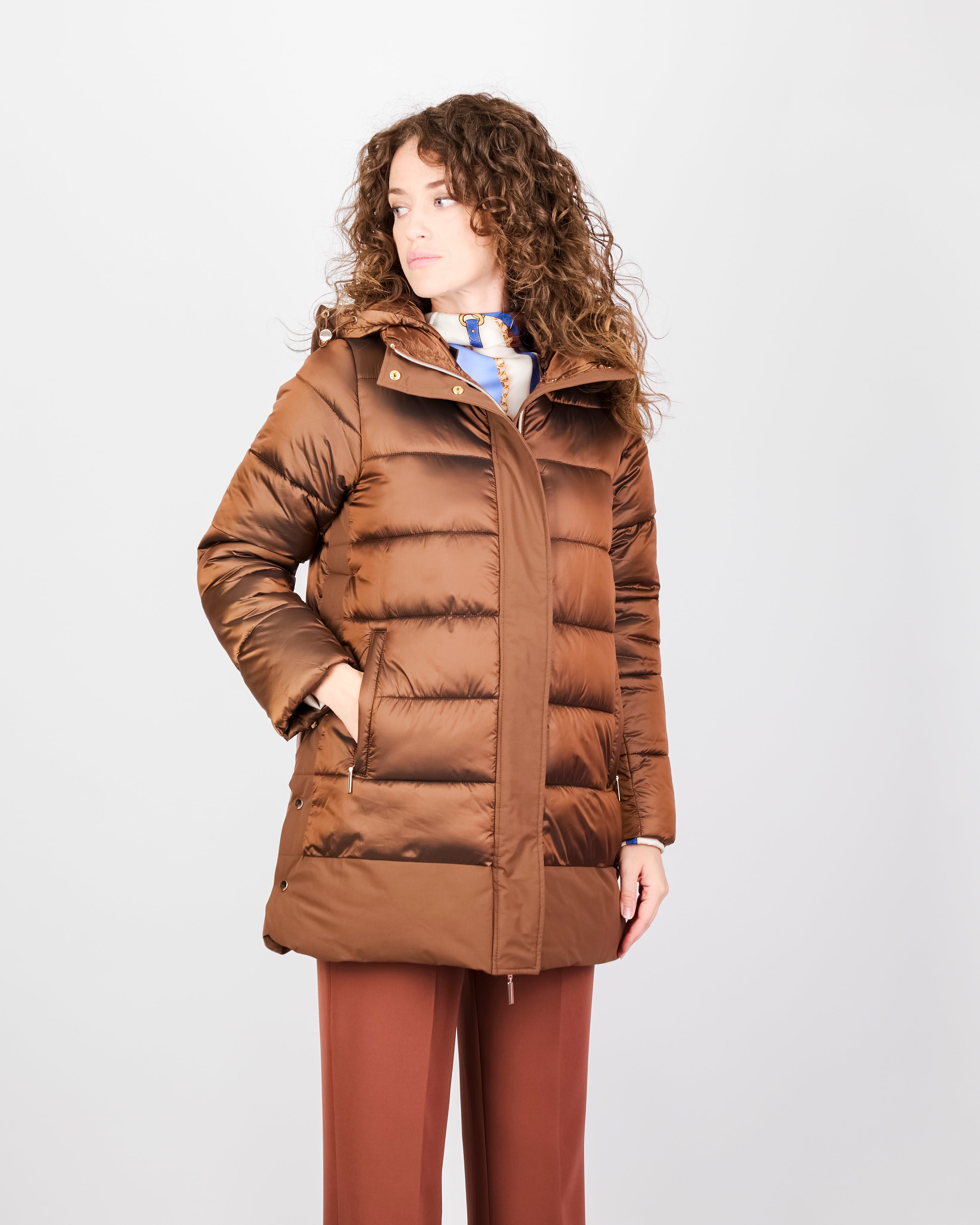 Piumino zip bottoni e cappuccio eco piuma TINA