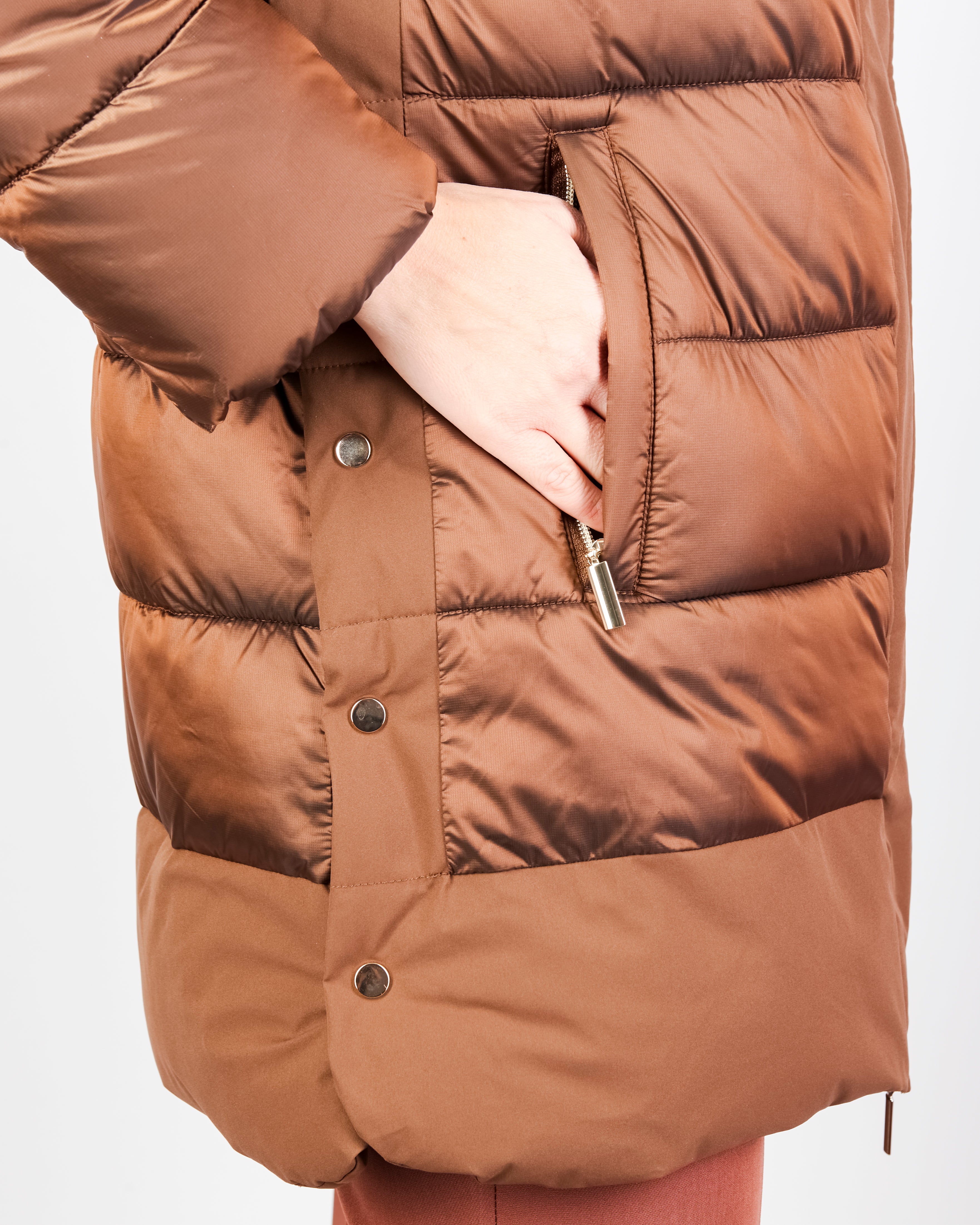 Piumino zip bottoni e cappuccio eco piuma TINA