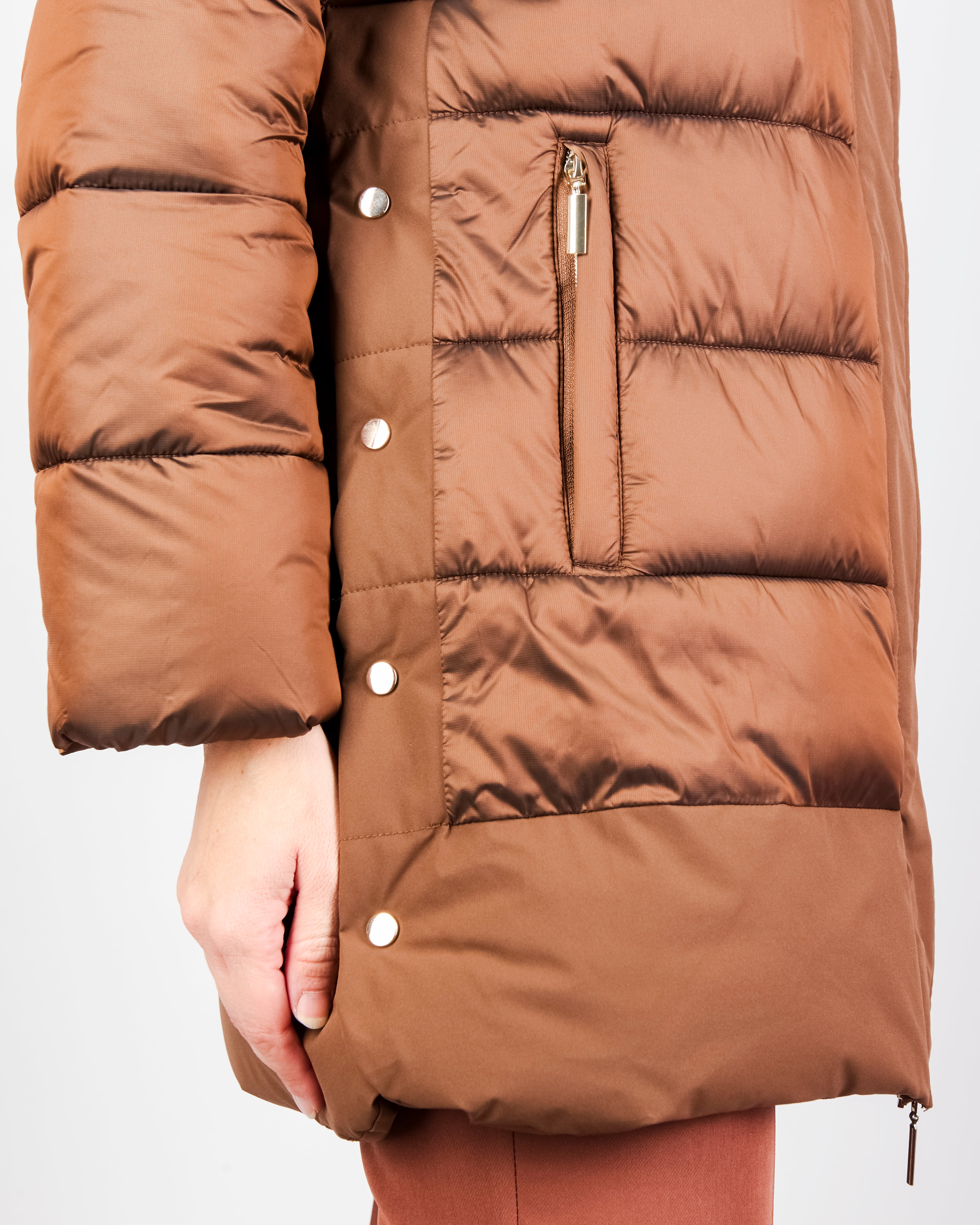 Piumino zip bottoni e cappuccio eco piuma TINA