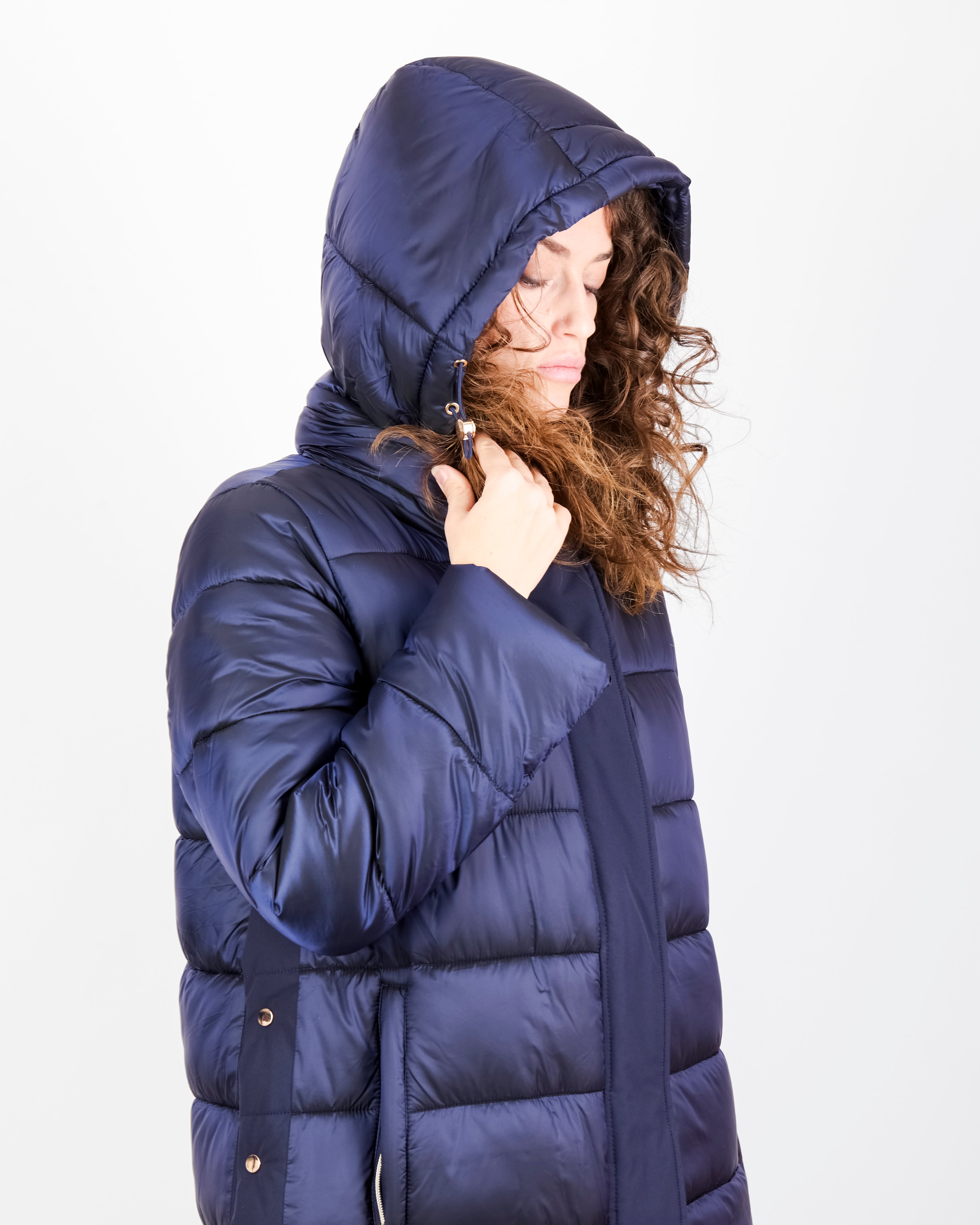 Piumino zip bottoni e cappuccio eco piuma TINA