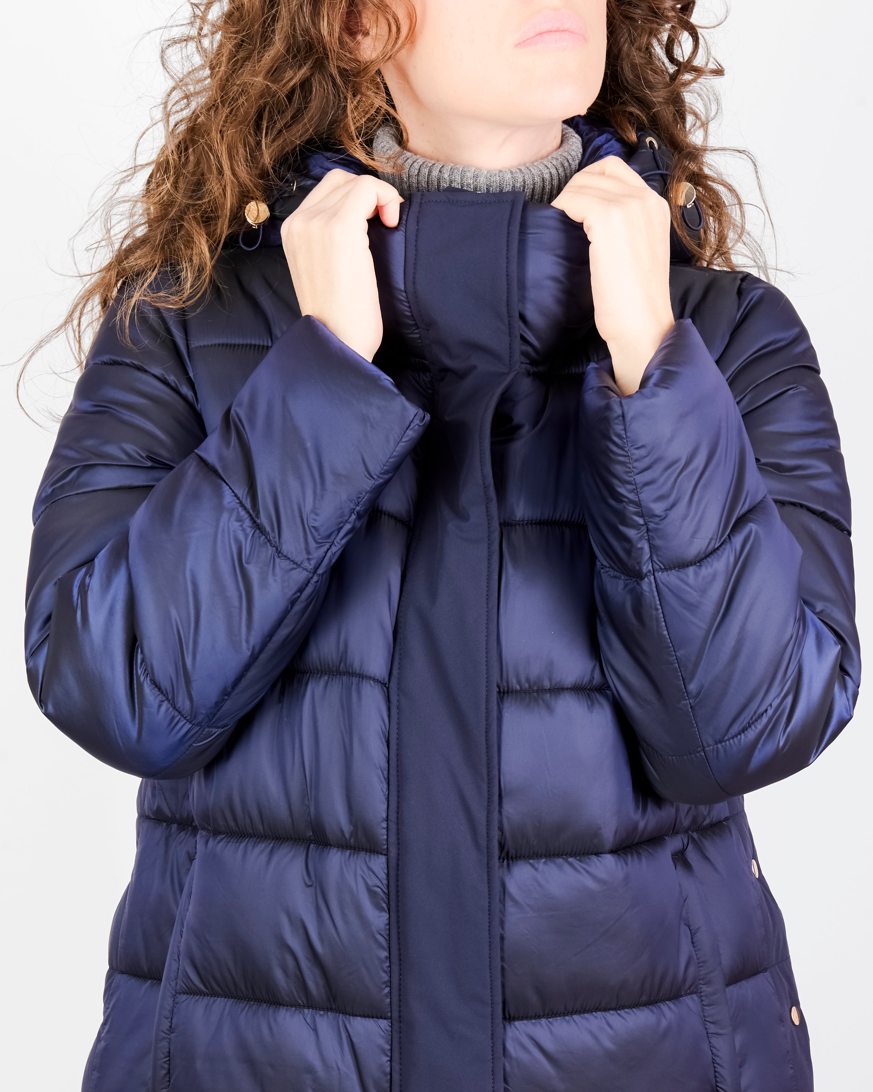 Piumino zip bottoni e cappuccio eco piuma TINA